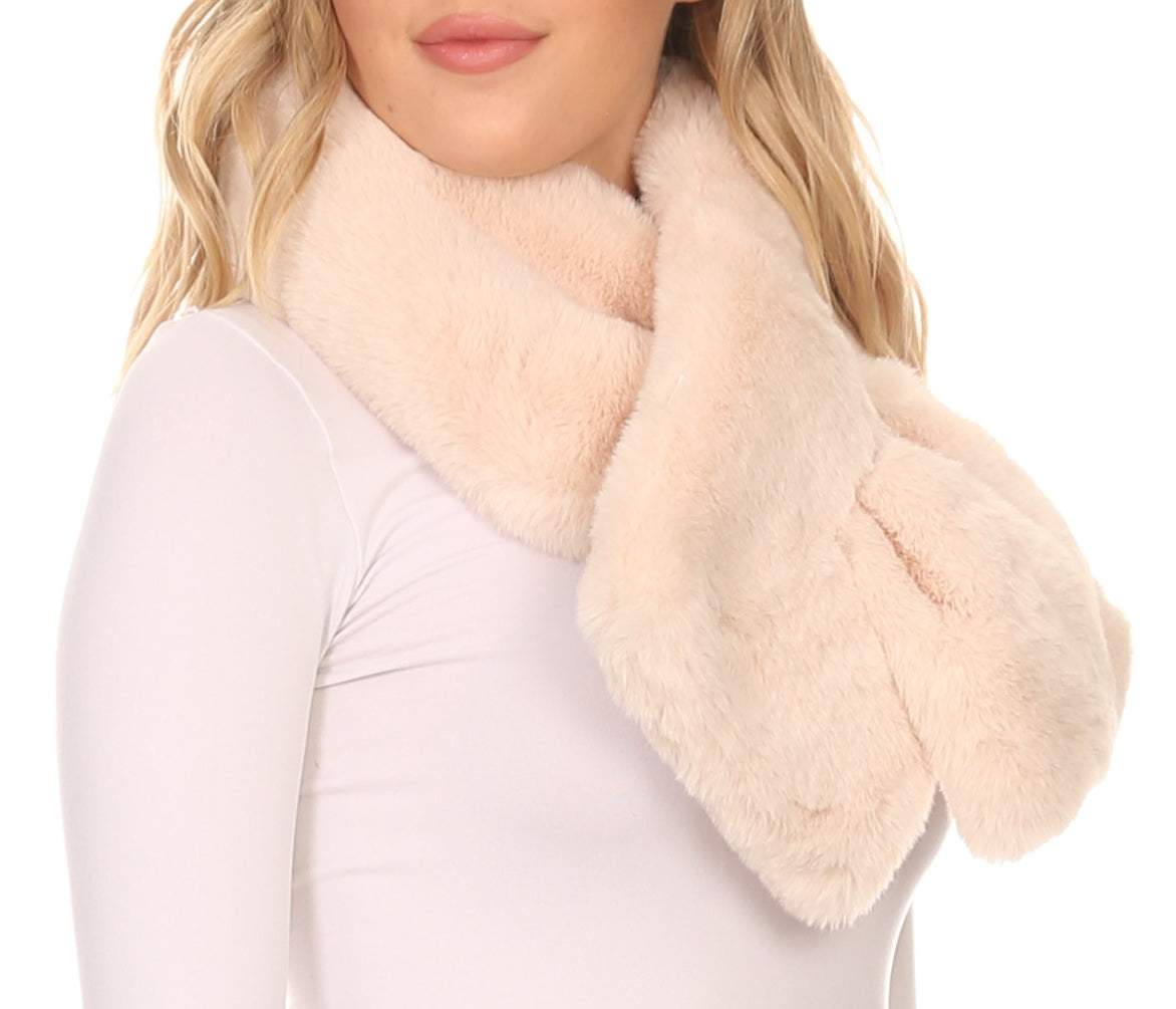 Sakkas Kiy Loophole Faux Fur Long Soft Warm Comfortable Textured Bow Scarf - Concordia Style Boutique