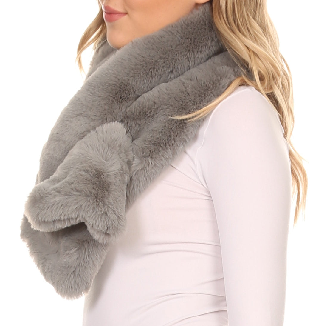 Sakkas Kiy Loophole Faux Fur Long Soft Warm Comfortable Textured Bow Scarf - Concordia Style Boutique