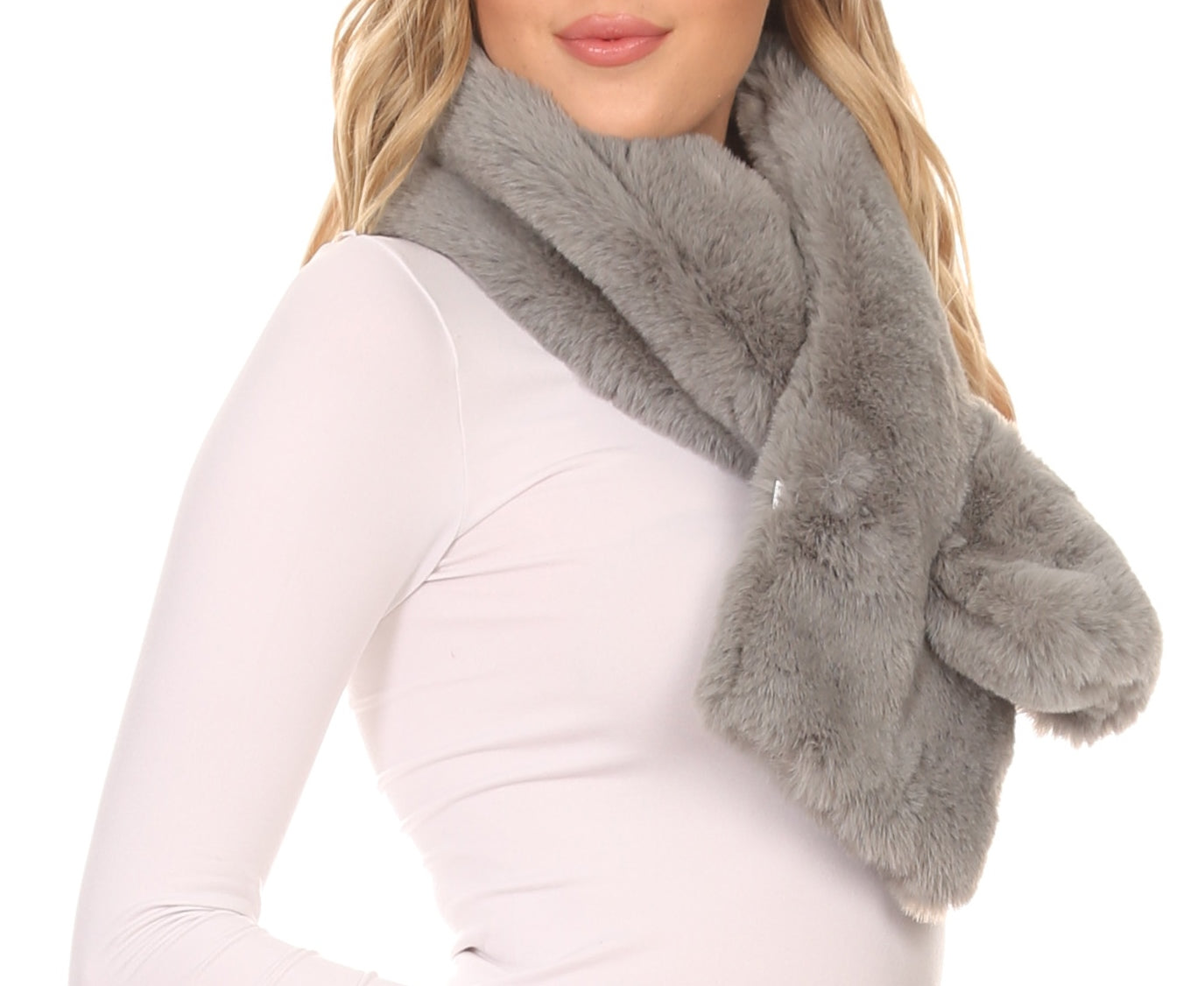 Sakkas Kiy Loophole Faux Fur Long Soft Warm Comfortable Textured Bow Scarf - Concordia Style Boutique