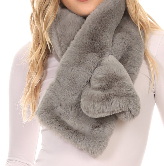 Sakkas Kiy Loophole Faux Fur Long Soft Warm Comfortable Textured Bow Scarf - Concordia Style Boutique