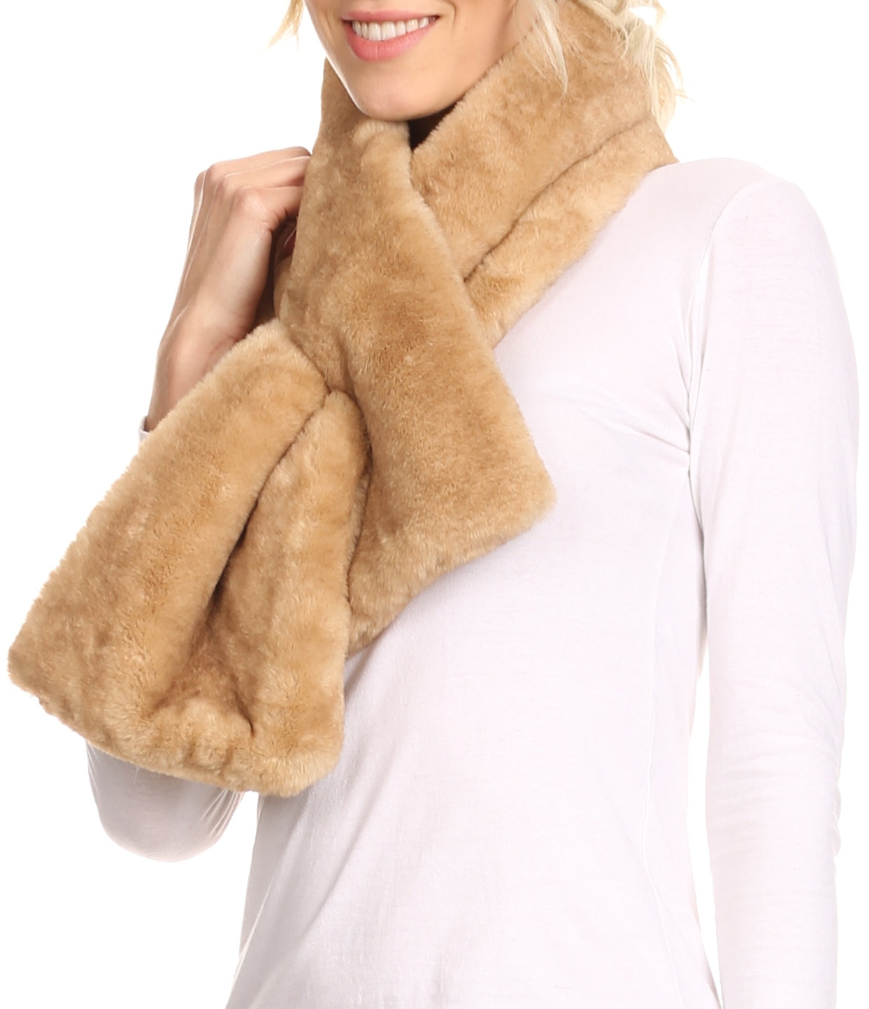 Sakkas Kiy Loophole Faux Fur Long Soft Warm Comfortable Textured Bow Scarf - Concordia Style Boutique