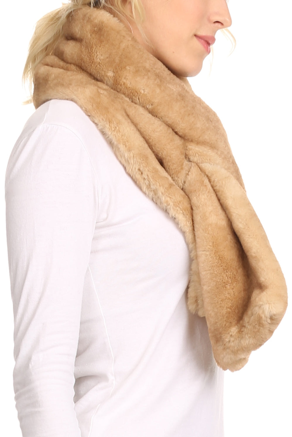Sakkas Kiy Loophole Faux Fur Long Soft Warm Comfortable Textured Bow Scarf - Concordia Style Boutique