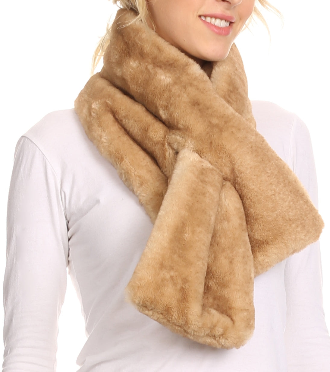 Sakkas Kiy Loophole Faux Fur Long Soft Warm Comfortable Textured Bow Scarf - Concordia Style Boutique