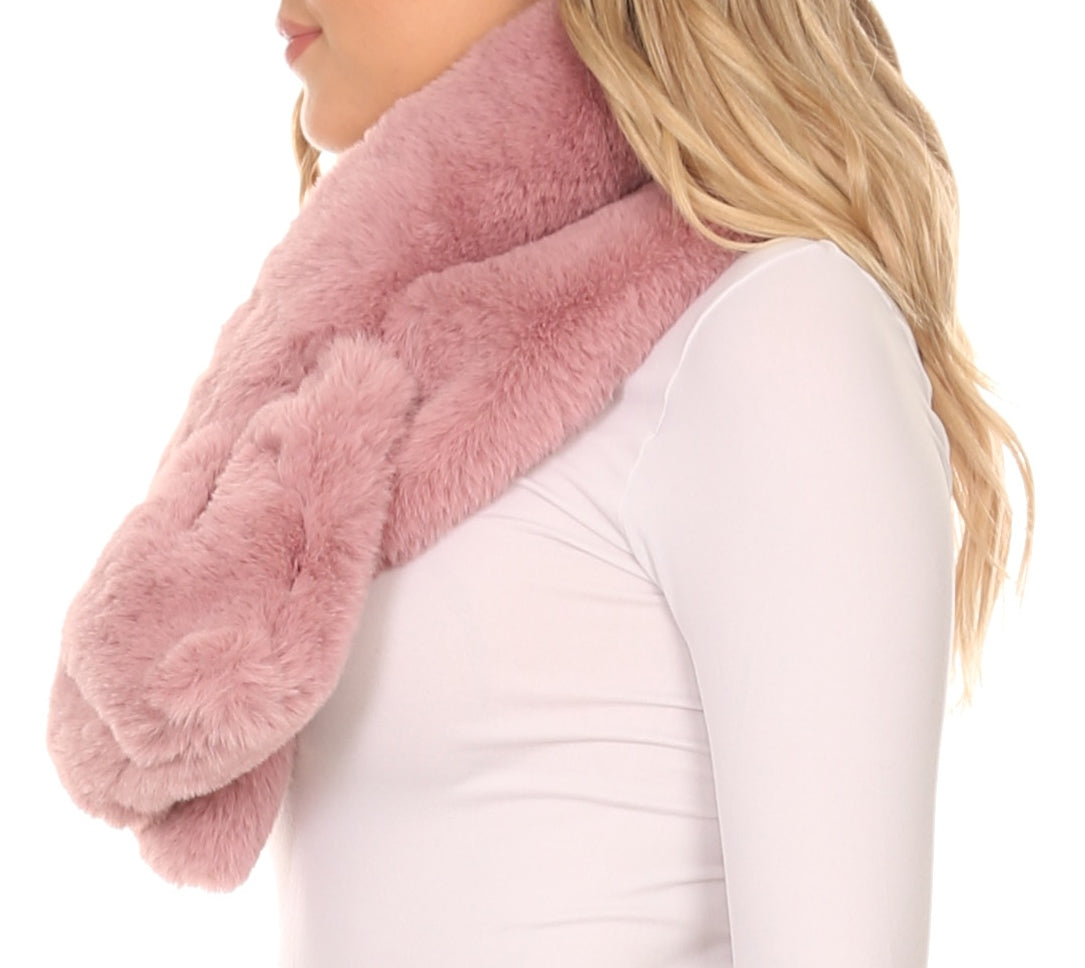 Sakkas Kiy Loophole Faux Fur Long Soft Warm Comfortable Textured Bow Scarf - Concordia Style Boutique