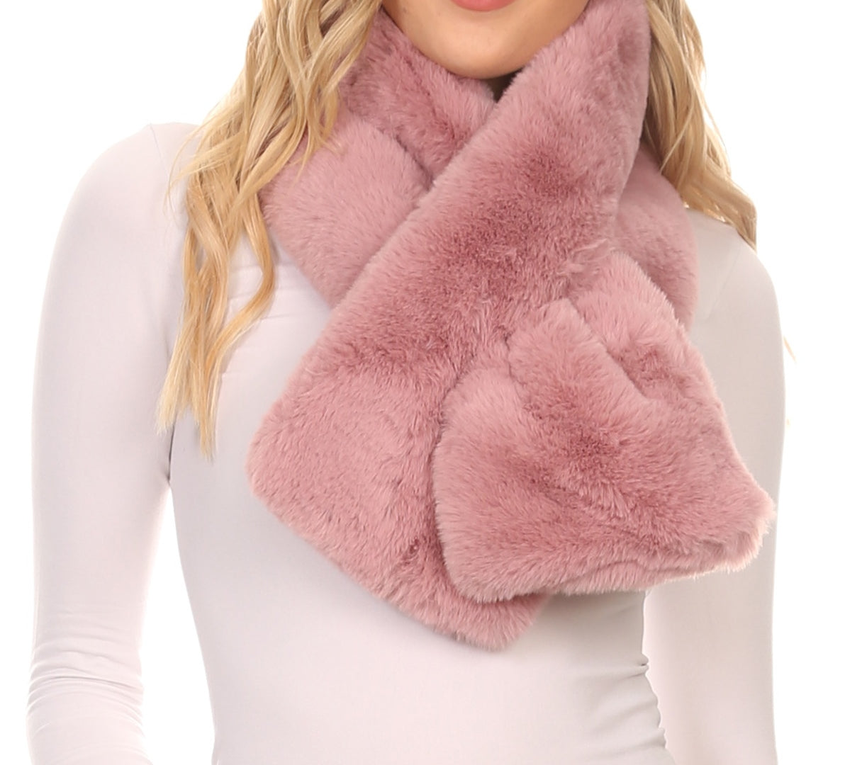 Sakkas Kiy Loophole Faux Fur Long Soft Warm Comfortable Textured Bow Scarf - Concordia Style Boutique
