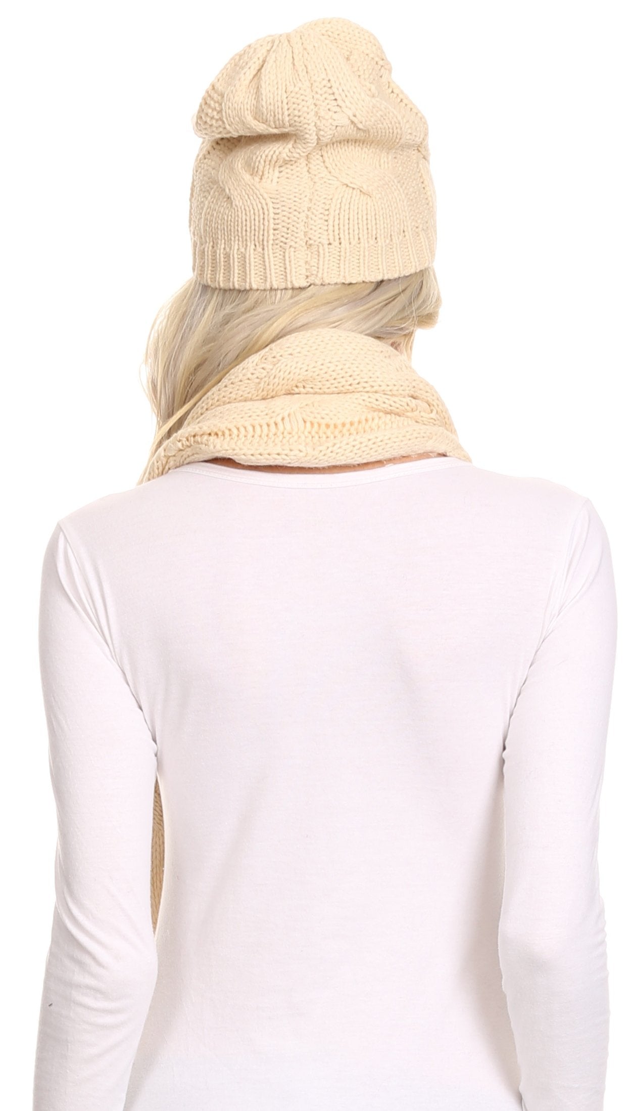 Sakkas Olliey Long Wide Classic Cable Knit Fur Lined Infinity Scarf And Hat Set - Concordia Style Boutique