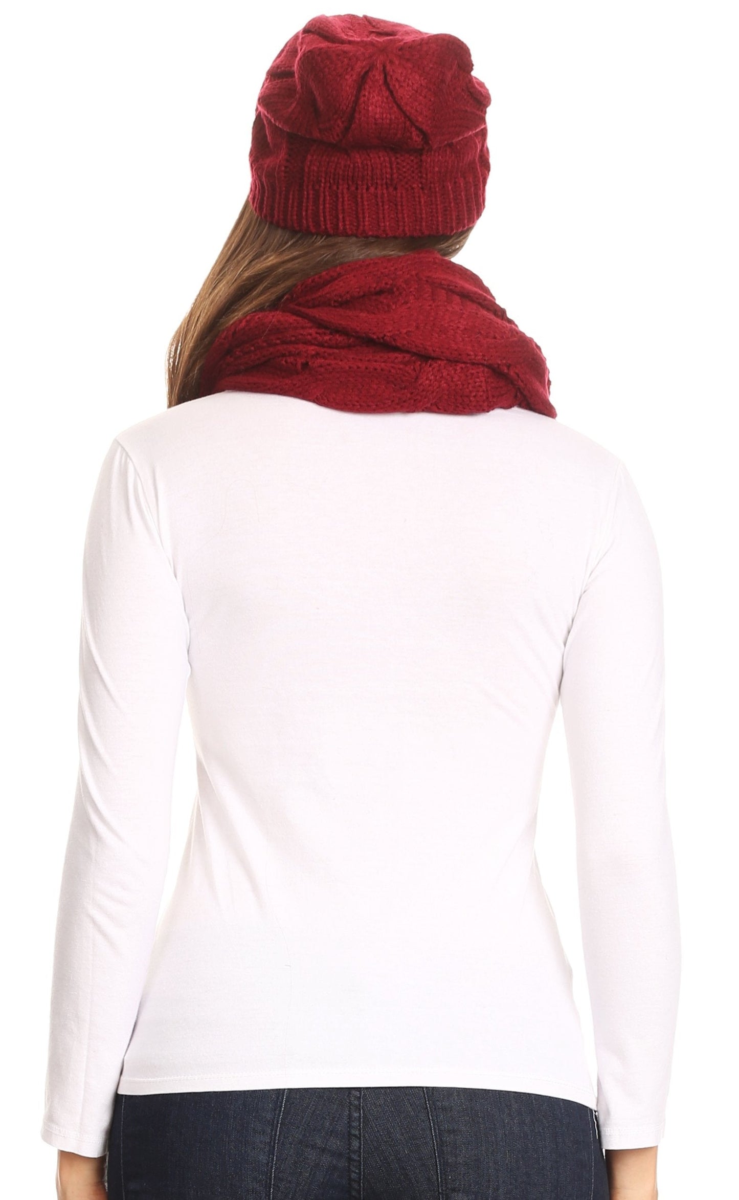 Sakkas Olliey Long Wide Classic Cable Knit Fur Lined Infinity Scarf And Hat Set - Concordia Style Boutique