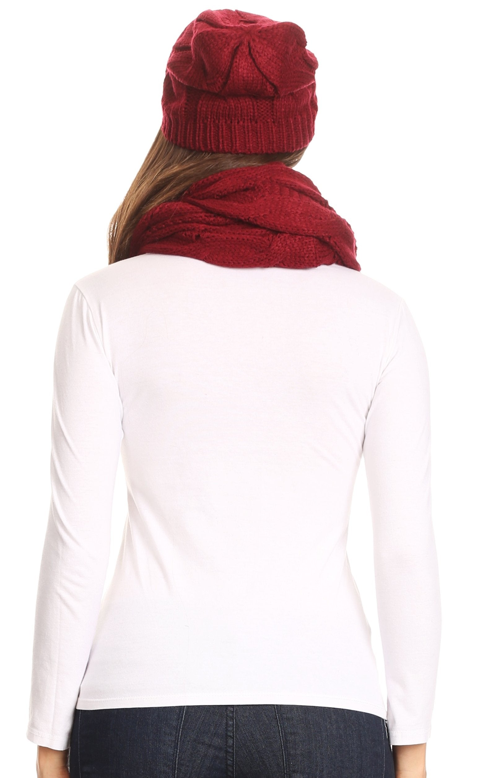 Sakkas Olliey Long Wide Classic Cable Knit Fur Lined Infinity Scarf And Hat Set - Concordia Style Boutique