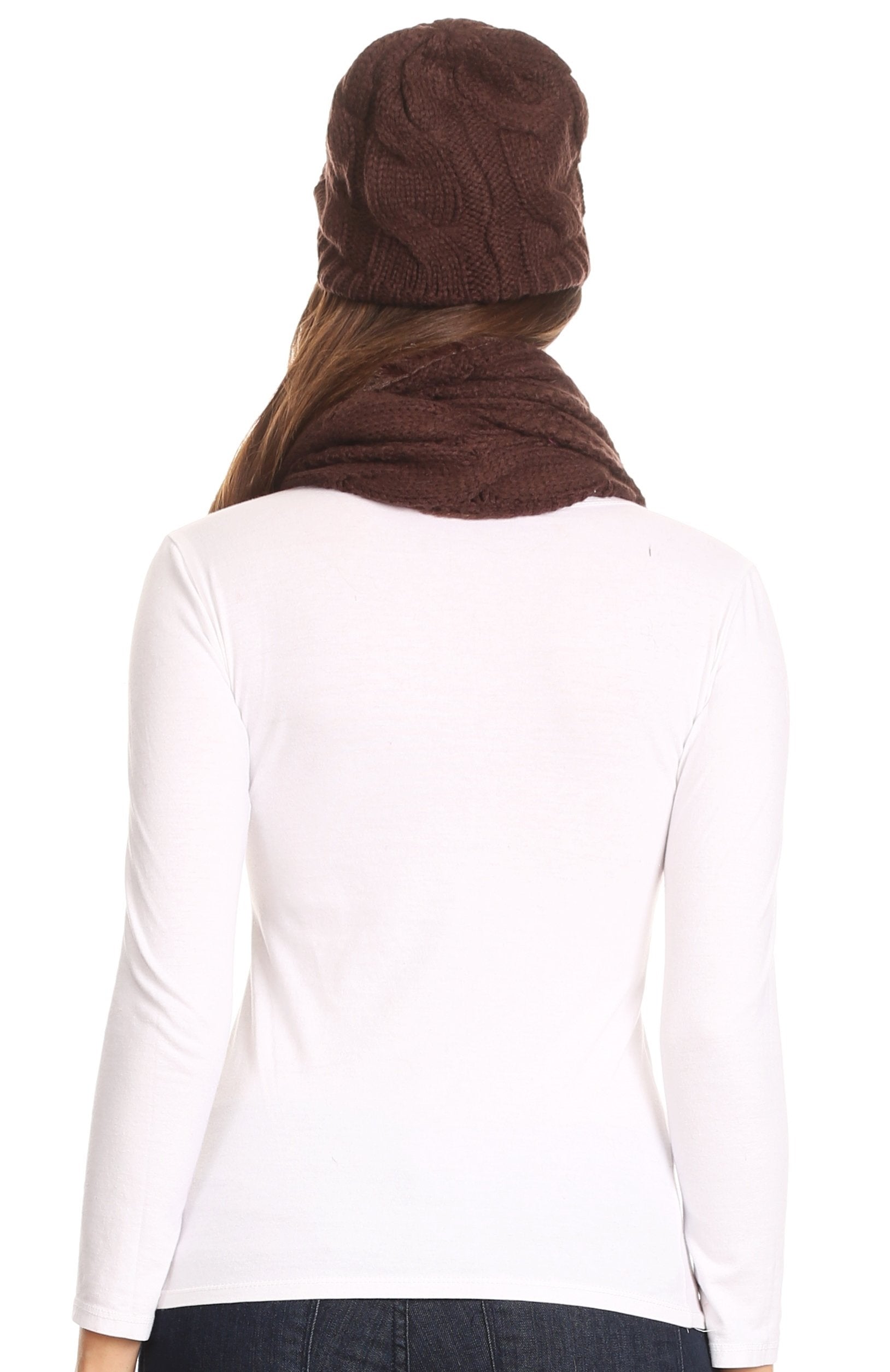 Sakkas Olliey Long Wide Classic Cable Knit Fur Lined Infinity Scarf And Hat Set - Concordia Style Boutique