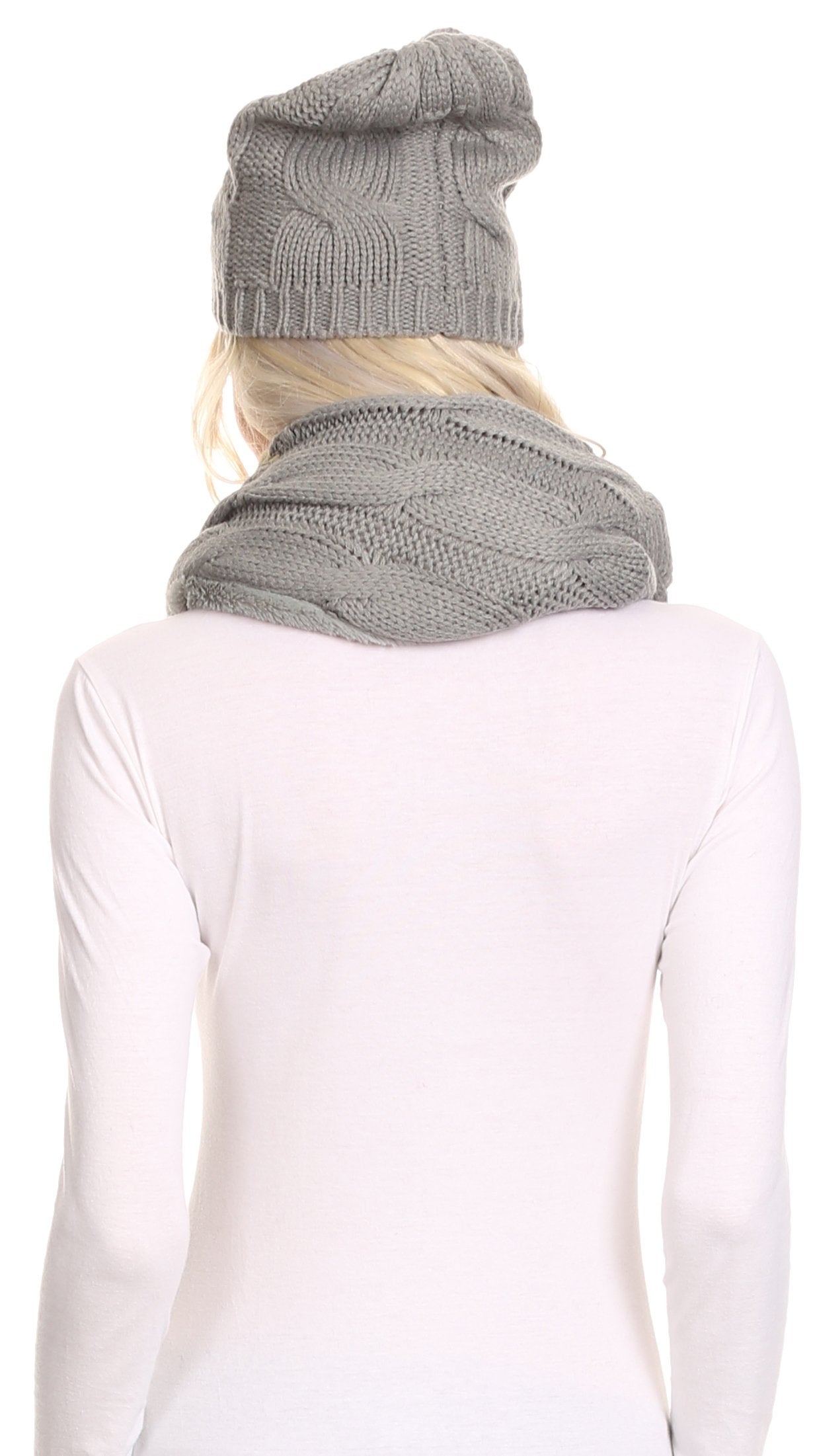 Sakkas Olliey Long Wide Classic Cable Knit Fur Lined Infinity Scarf And Hat Set - Concordia Style Boutique