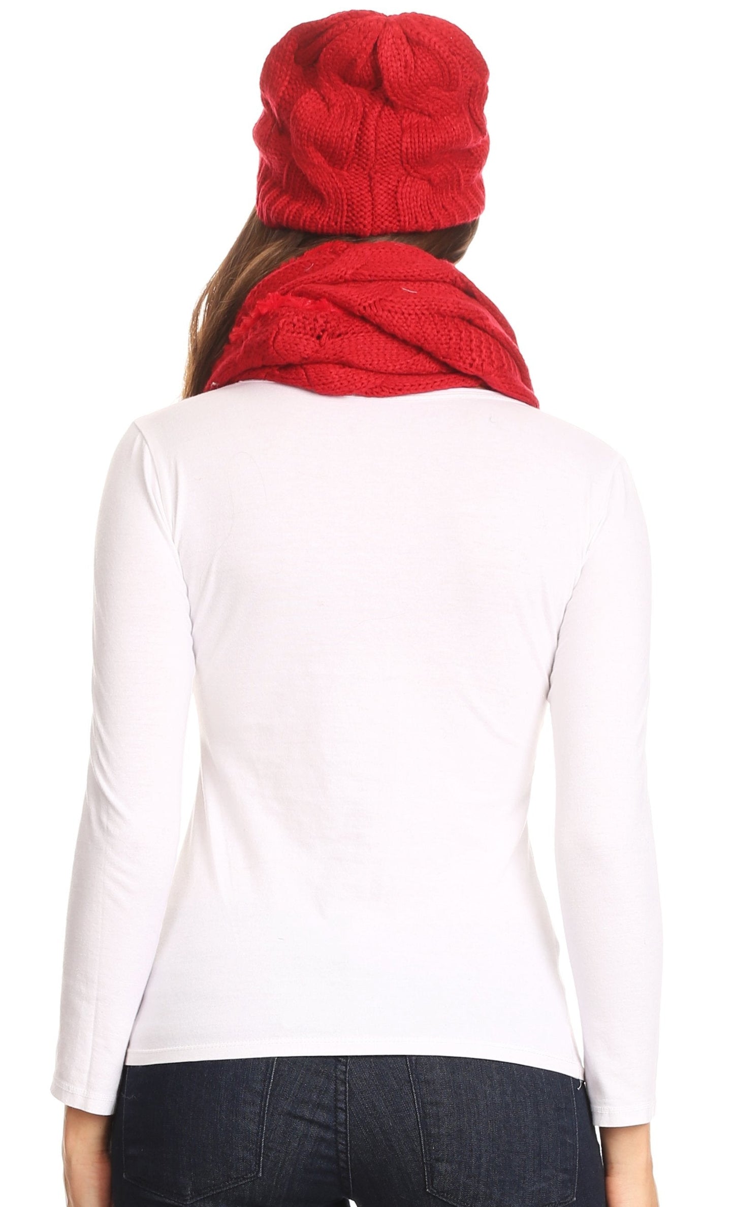 Sakkas Olliey Long Wide Classic Cable Knit Fur Lined Infinity Scarf And Hat Set - Concordia Style Boutique