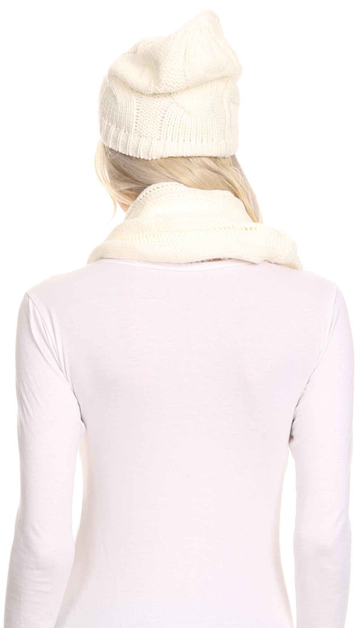 Sakkas Olliey Long Wide Classic Cable Knit Fur Lined Infinity Scarf And Hat Set - Concordia Style Boutique