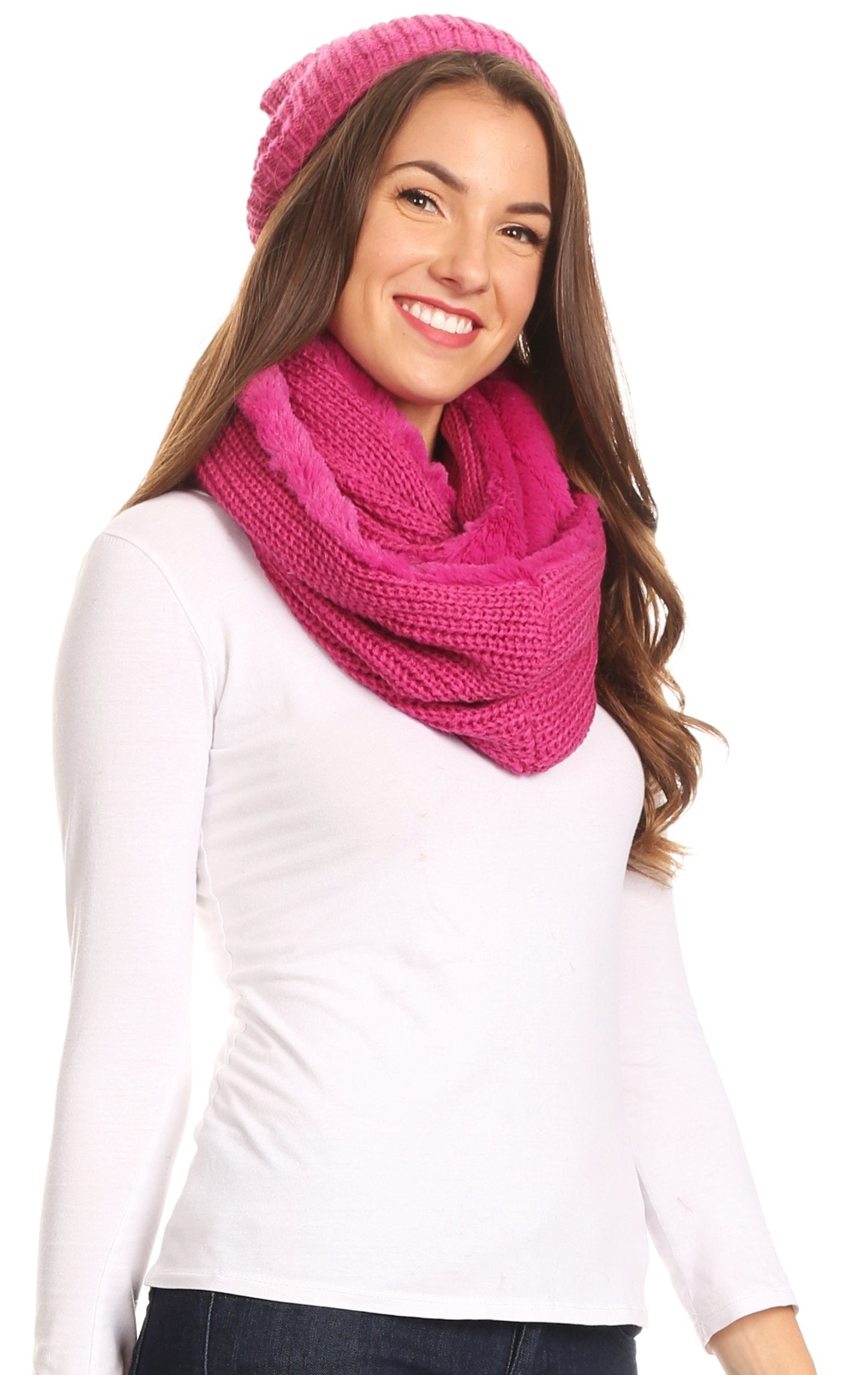 Sakkas Balencia Cool Girl Long Wide Soft Fur Lined Infinity Scarf Beanie Hat Set - Concordia Style Boutique