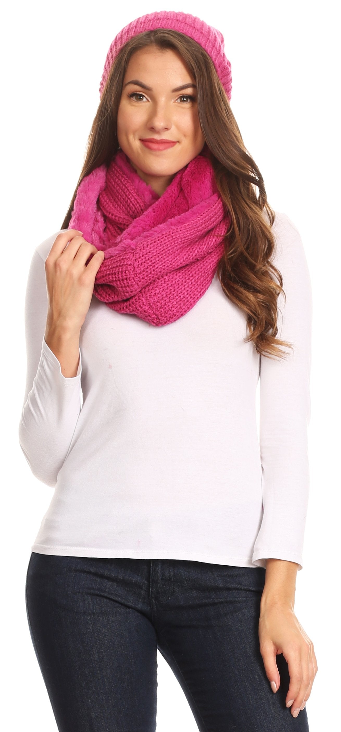 Sakkas Balencia Cool Girl Long Wide Soft Fur Lined Infinity Scarf Beanie Hat Set - Concordia Style Boutique