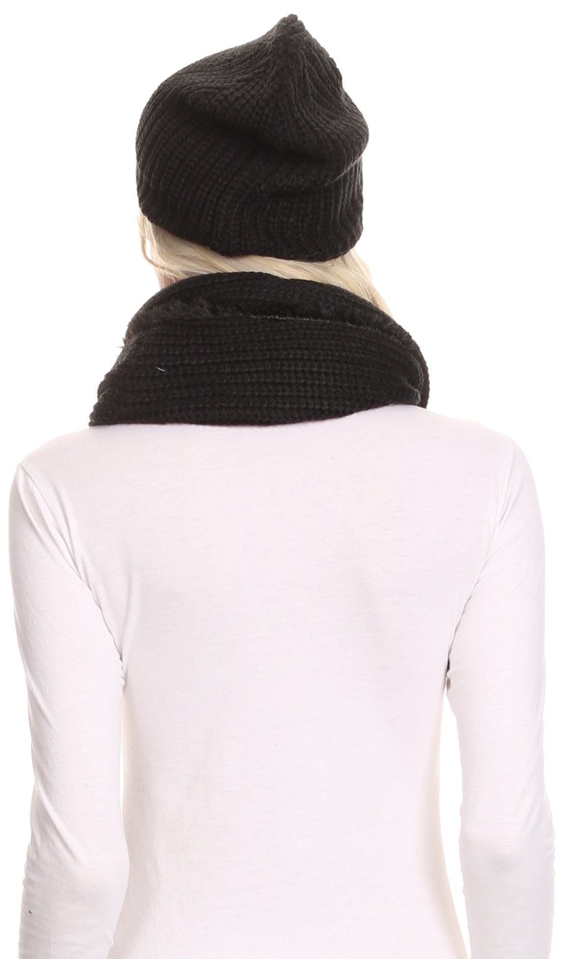 Sakkas Balencia Cool Girl Long Wide Soft Fur Lined Infinity Scarf Beanie Hat Set - Concordia Style Boutique
