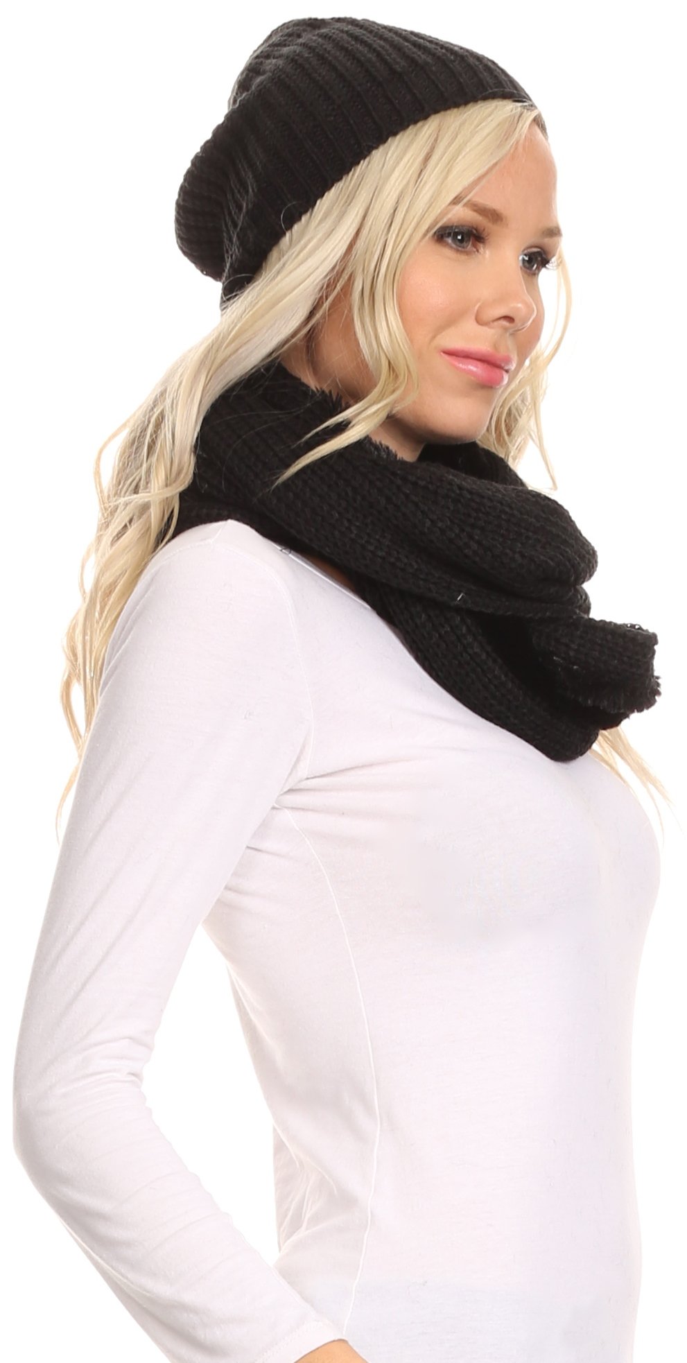 Sakkas Balencia Cool Girl Long Wide Soft Fur Lined Infinity Scarf Beanie Hat Set - Concordia Style Boutique