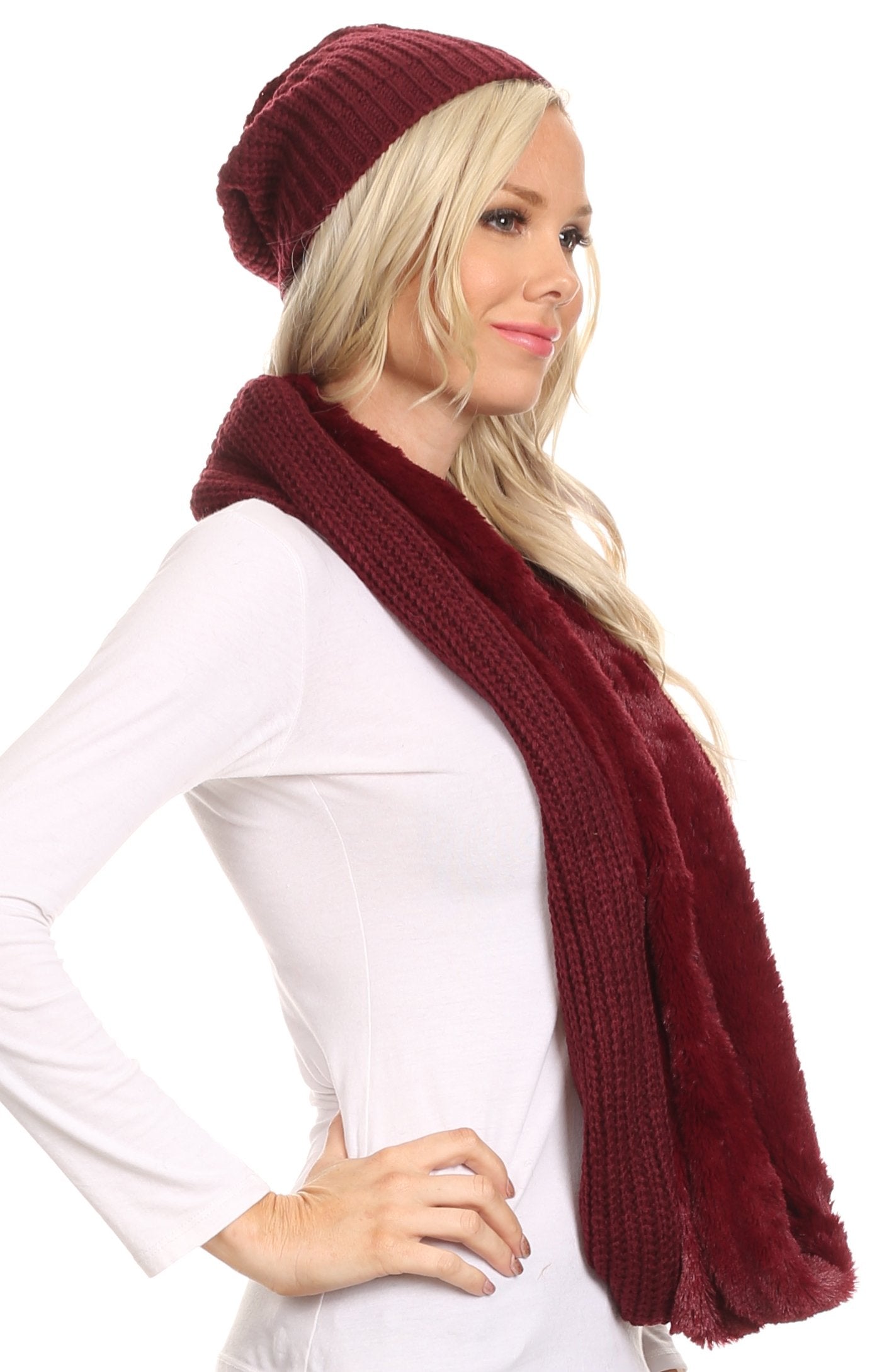 Sakkas Balencia Cool Girl Long Wide Soft Fur Lined Infinity Scarf Beanie Hat Set - Concordia Style Boutique