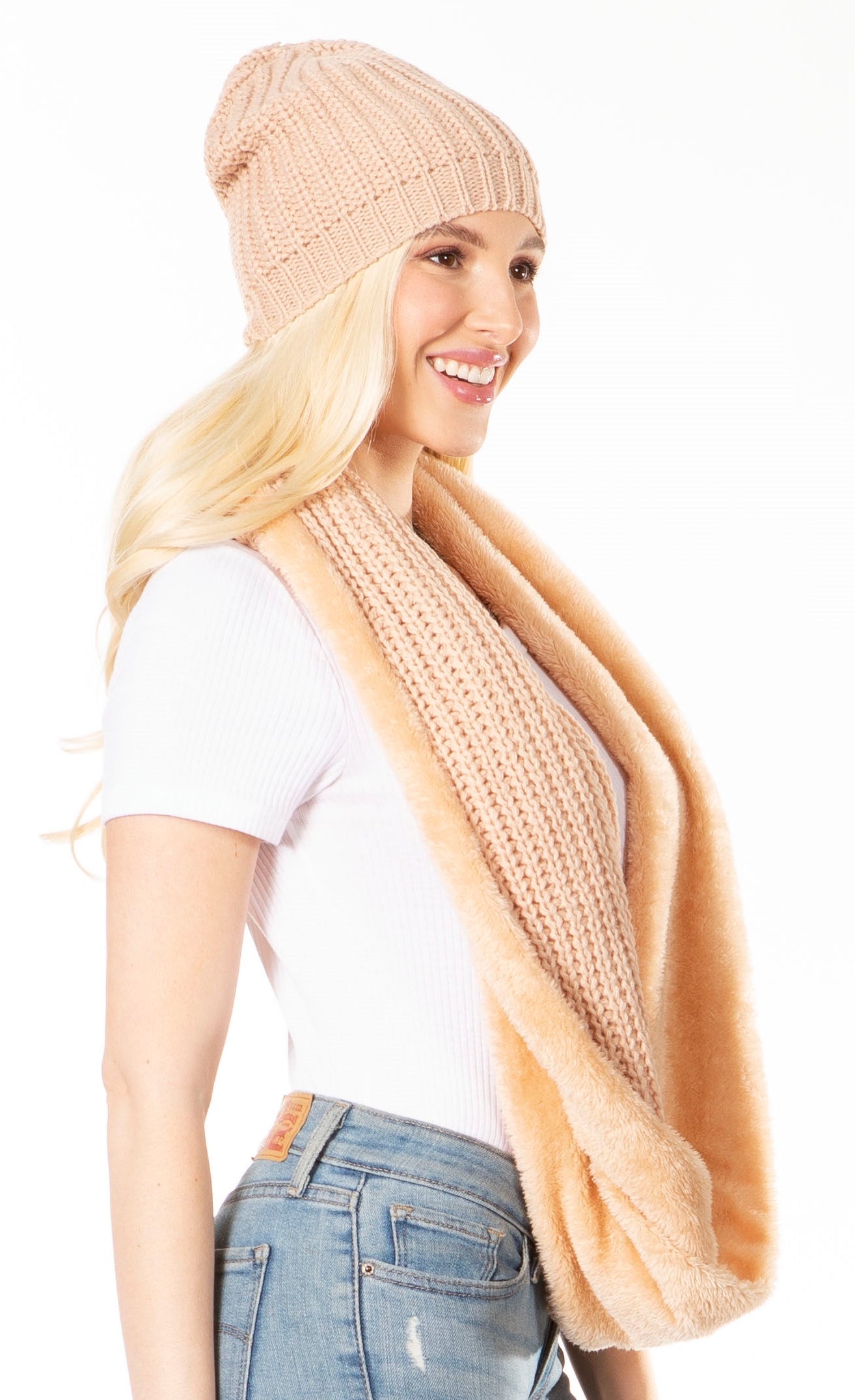 Sakkas Balencia Cool Girl Long Wide Soft Fur Lined Infinity Scarf Beanie Hat Set - Concordia Style Boutique