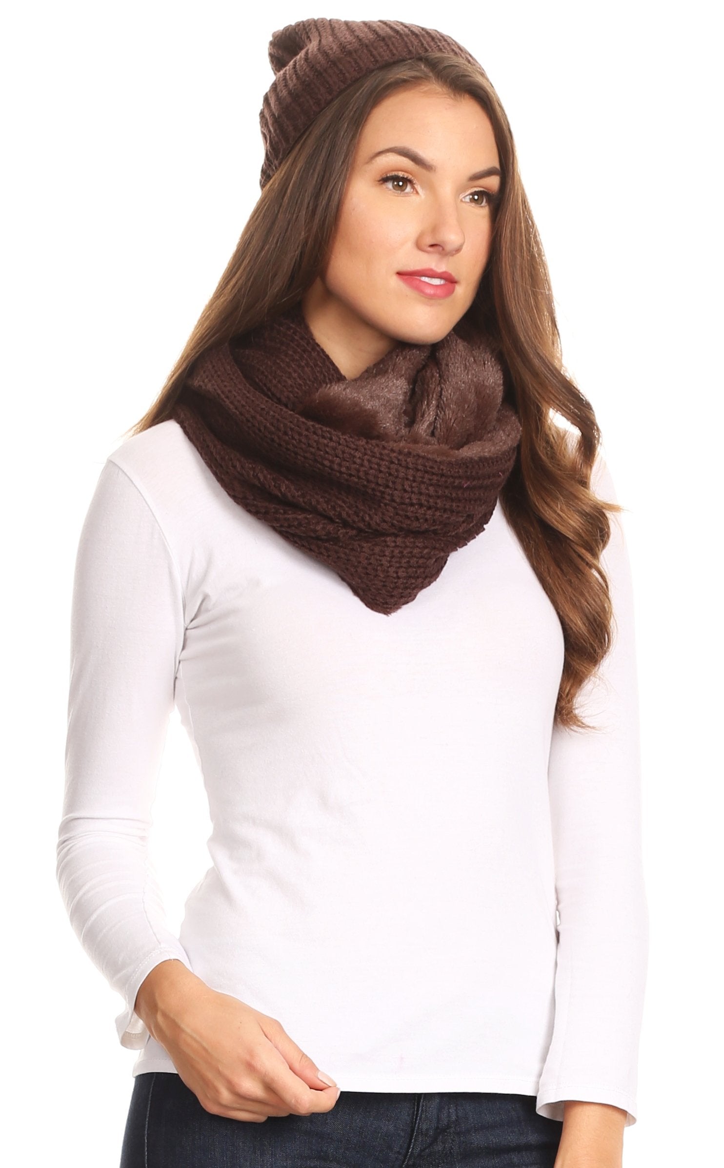 Sakkas Balencia Cool Girl Long Wide Soft Fur Lined Infinity Scarf Beanie Hat Set - Concordia Style Boutique