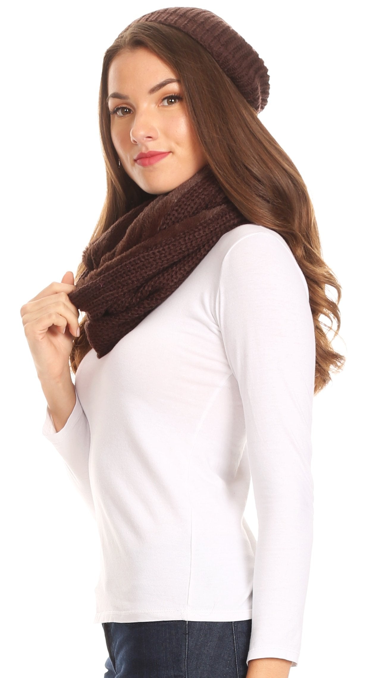 Sakkas Balencia Cool Girl Long Wide Soft Fur Lined Infinity Scarf Beanie Hat Set - Concordia Style Boutique