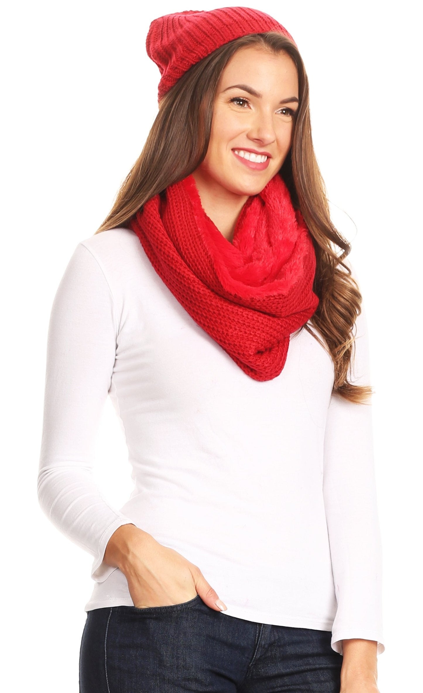 Sakkas Balencia Cool Girl Long Wide Soft Fur Lined Infinity Scarf Beanie Hat Set - Concordia Style Boutique
