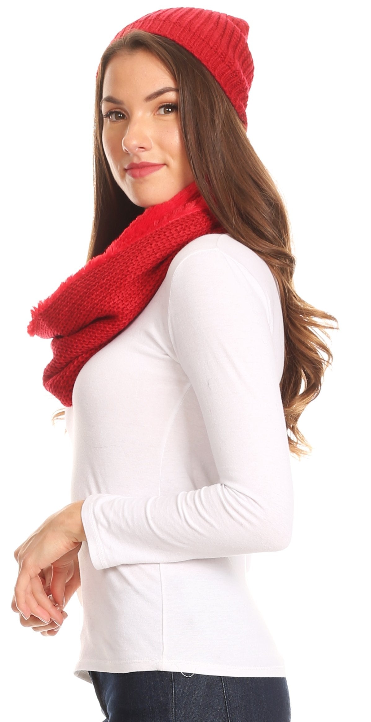 Sakkas Balencia Cool Girl Long Wide Soft Fur Lined Infinity Scarf Beanie Hat Set - Concordia Style Boutique