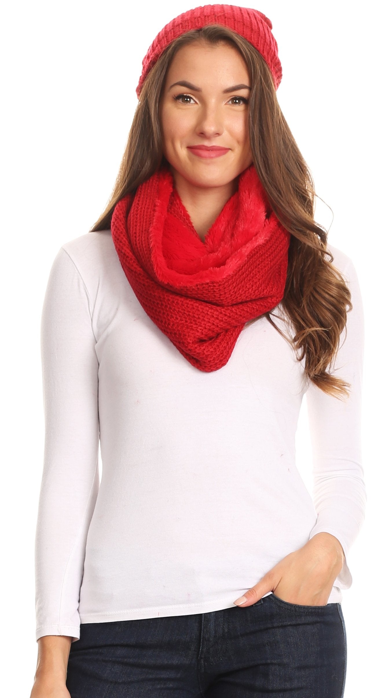 Sakkas Balencia Cool Girl Long Wide Soft Fur Lined Infinity Scarf Beanie Hat Set - Concordia Style Boutique