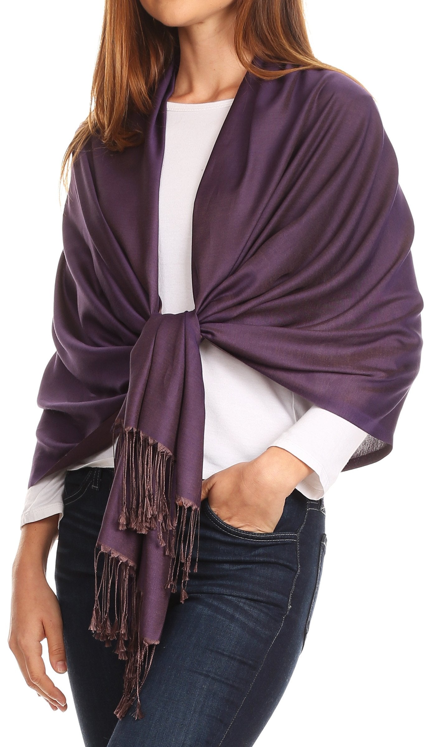Sakkas Carine Reversible Soft Solid Slight Shimmer Pashmina/ Shawl/ Wrap/ Stole - Concordia Style Boutique