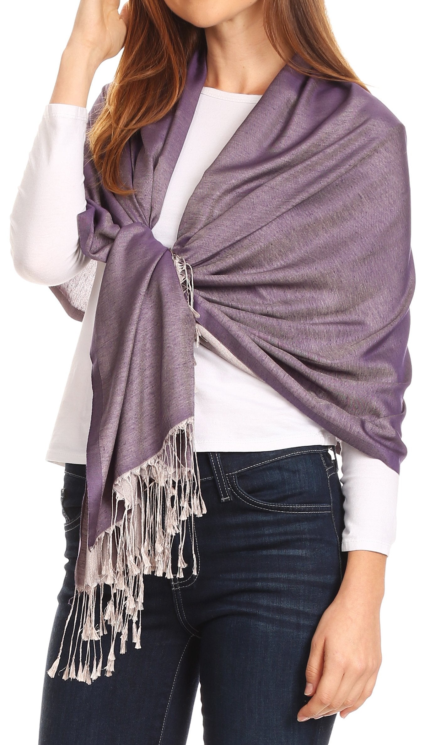 Sakkas Carine Reversible Soft Solid Slight Shimmer Pashmina/ Shawl/ Wrap/ Stole - Concordia Style Boutique