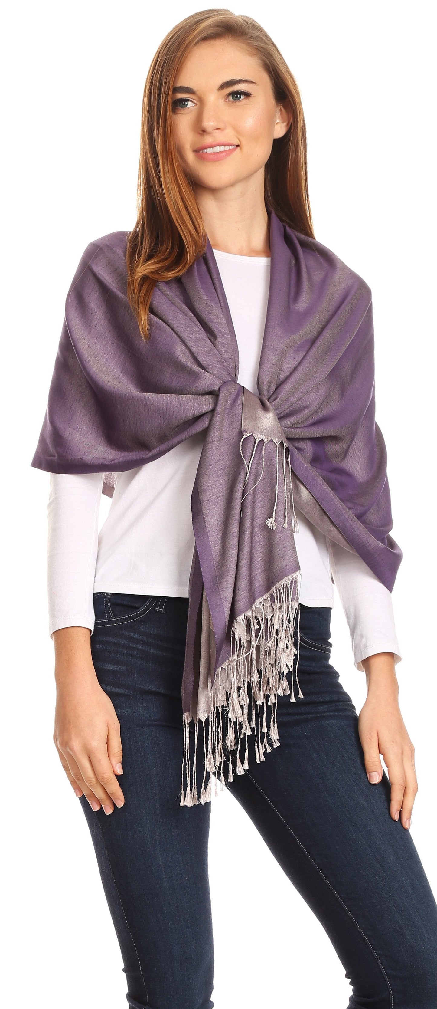 Sakkas Carine Reversible Soft Solid Slight Shimmer Pashmina/ Shawl/ Wrap/ Stole - Concordia Style Boutique