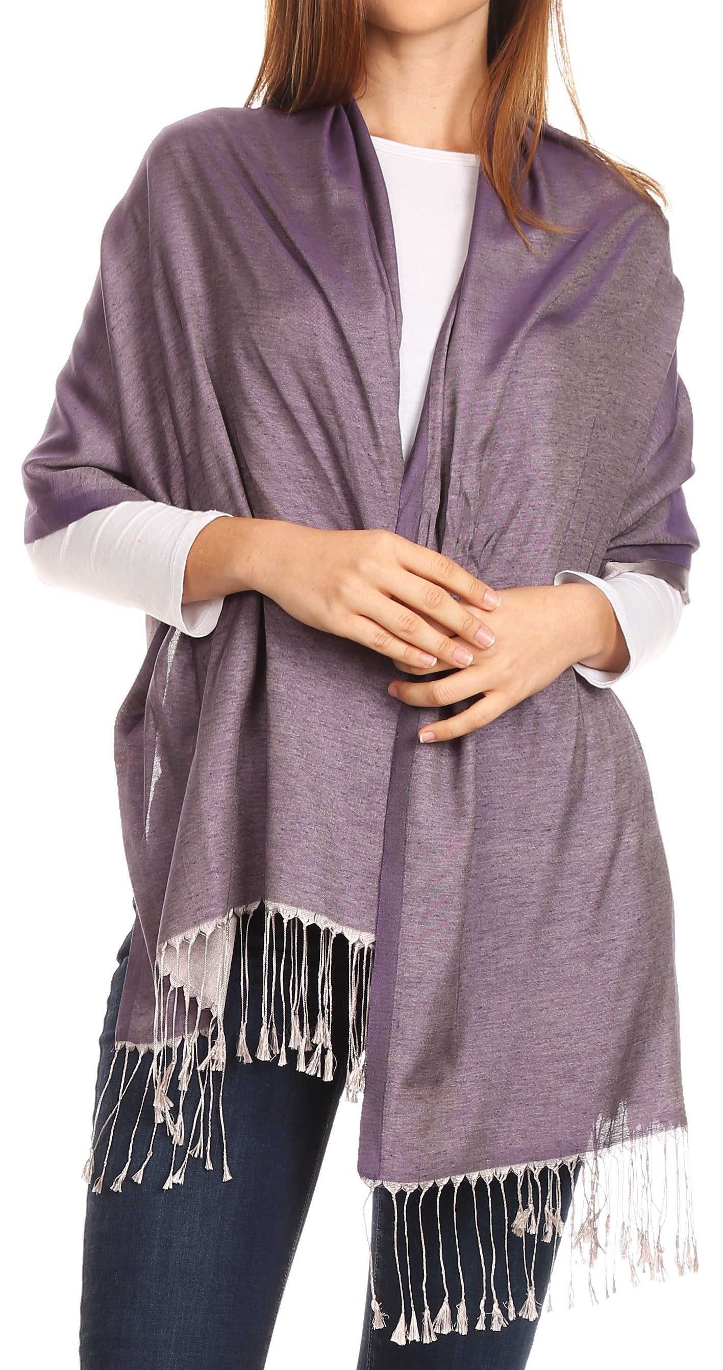 Sakkas Carine Reversible Soft Solid Slight Shimmer Pashmina/ Shawl/ Wrap/ Stole - Concordia Style Boutique