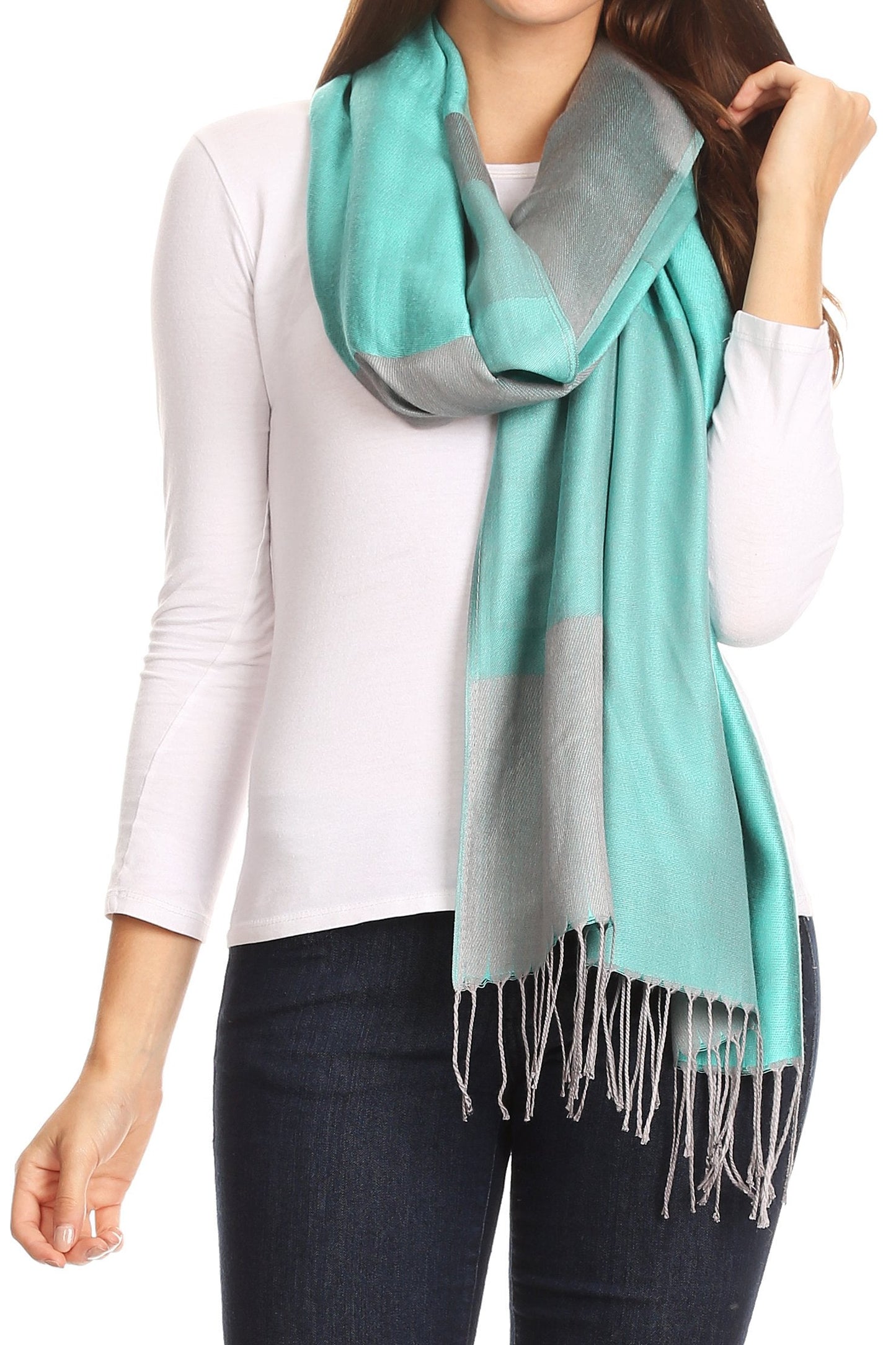 Sakkas Nicola Reversible Warm and Soft Unisex Scarf Stole Wrap Solid Color-block - Concordia Style Boutique