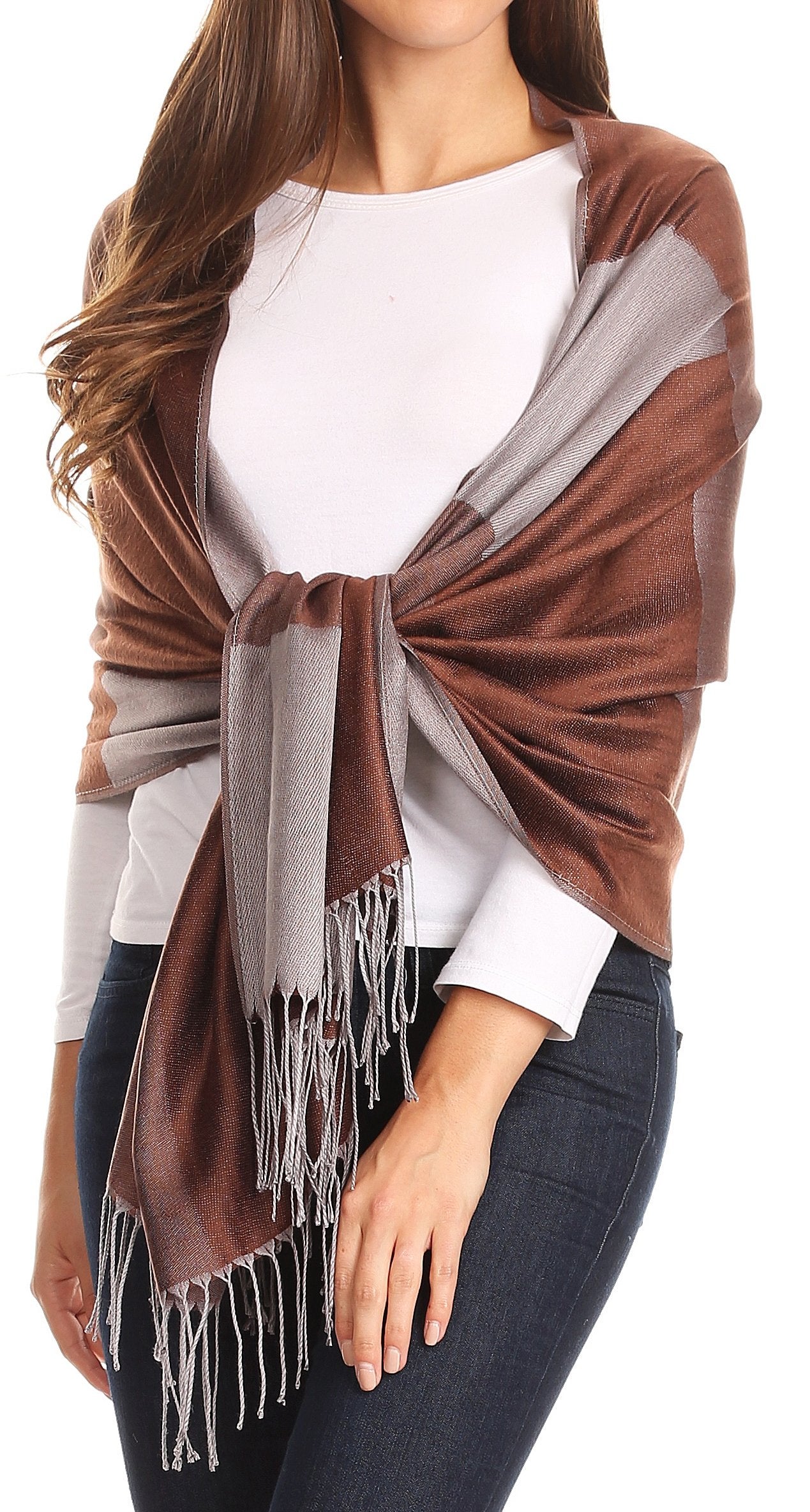 Sakkas Nicola Reversible Warm and Soft Unisex Scarf Stole Wrap Solid Color-block - Concordia Style Boutique