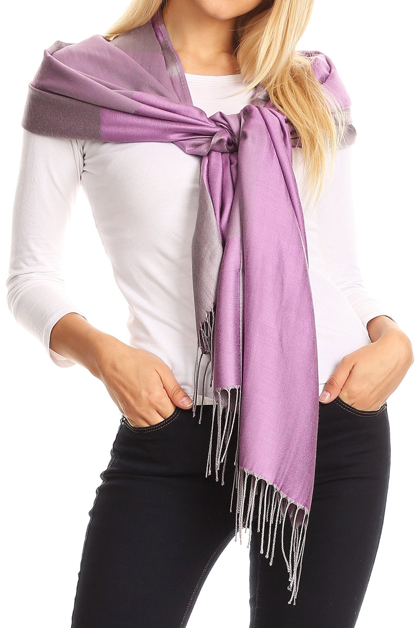Sakkas Nicola Reversible Warm and Soft Unisex Scarf Stole Wrap Solid Color-block - Concordia Style Boutique