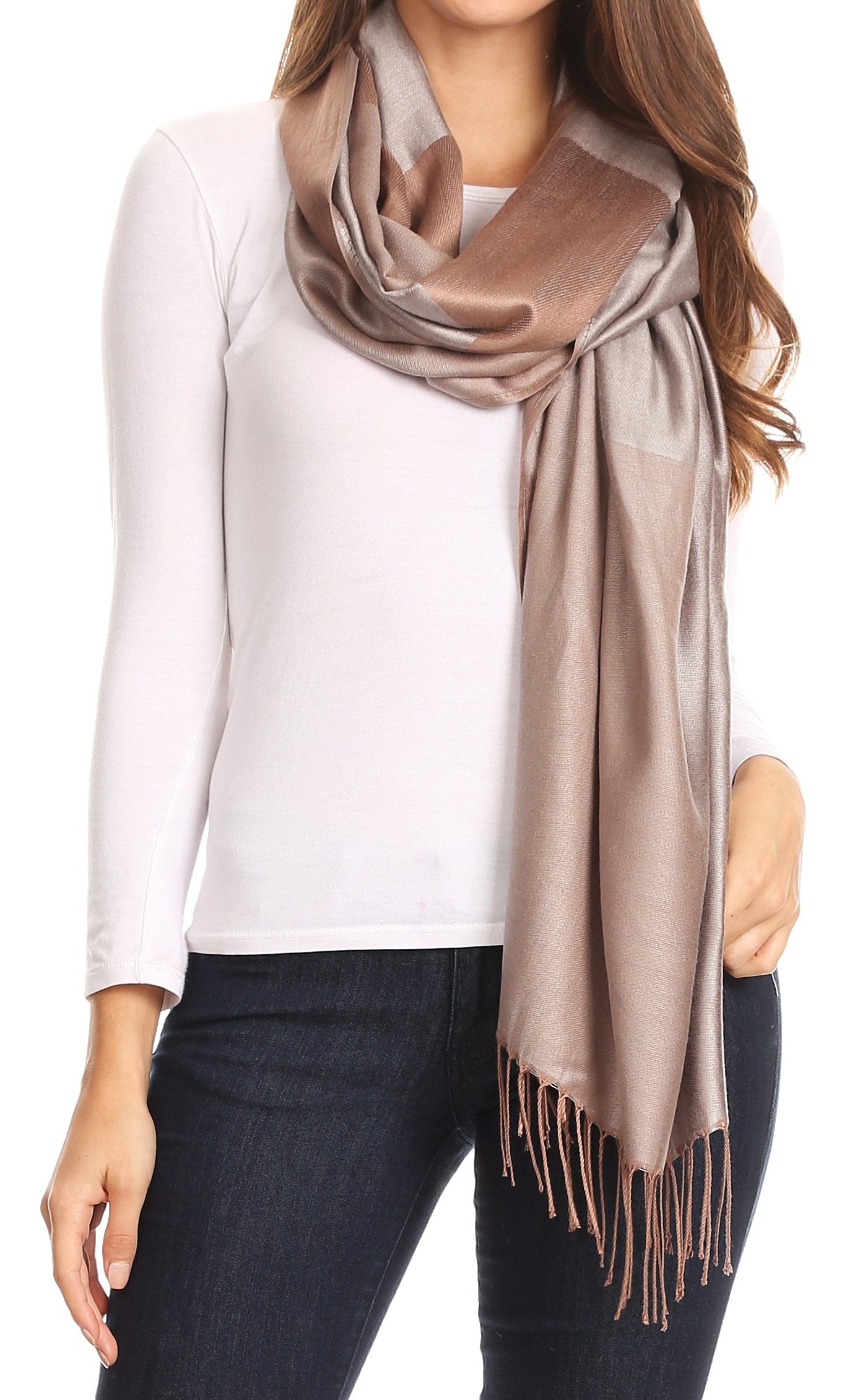 Sakkas Nicola Reversible Warm and Soft Unisex Scarf Stole Wrap Solid Color-block - Concordia Style Boutique