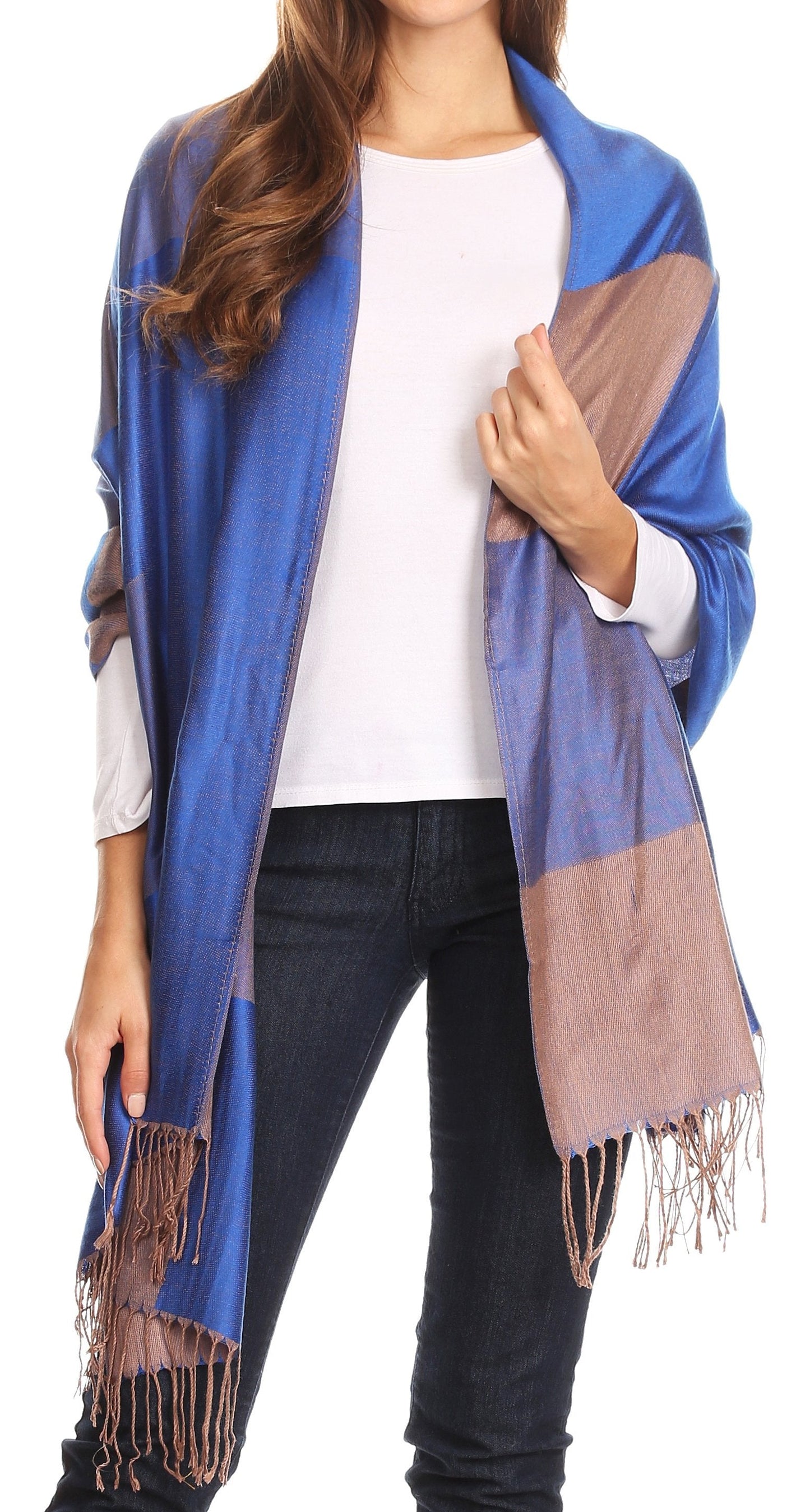 Sakkas Nicola Reversible Warm and Soft Unisex Scarf Stole Wrap Solid Color-block - Concordia Style Boutique