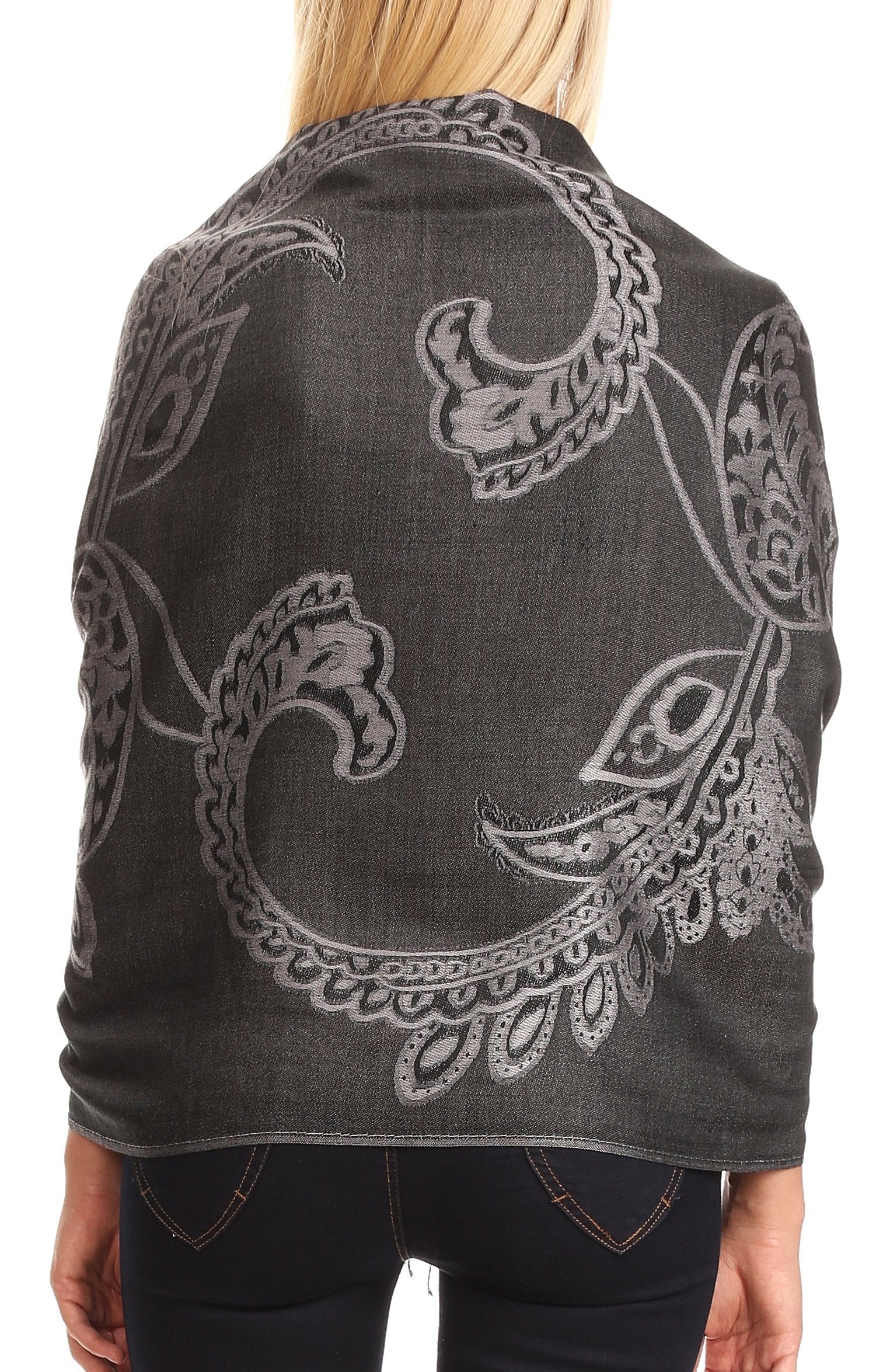 Sakkas Sarah Reversible Silky Soft Brocade Scarf Shawl Stole with Fringe - Concordia Style Boutique