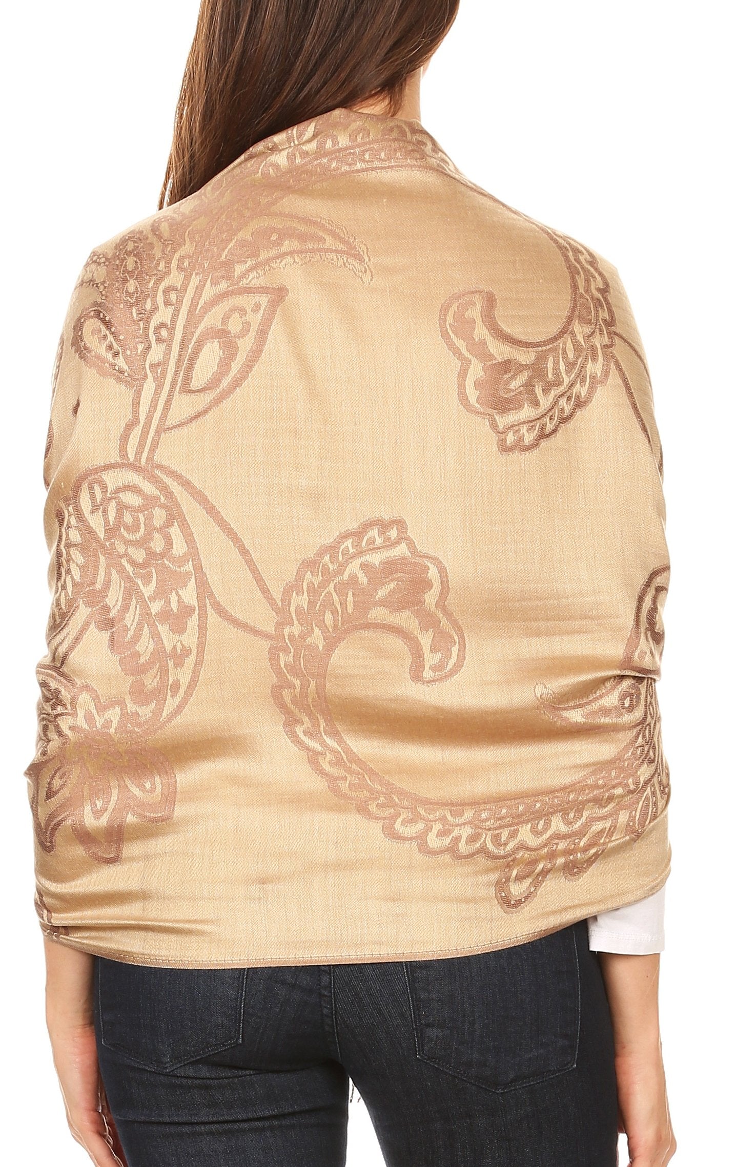Sakkas Sarah Reversible Silky Soft Brocade Scarf Shawl Stole with Fringe - Concordia Style Boutique