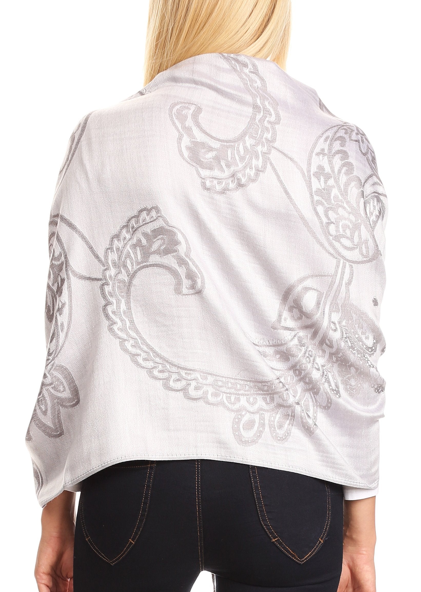 Sakkas Sarah Reversible Silky Soft Brocade Scarf Shawl Stole with Fringe - Concordia Style Boutique
