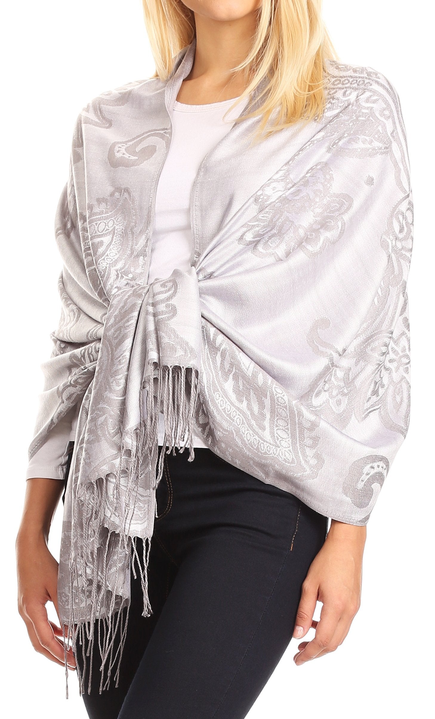Sakkas Sarah Reversible Silky Soft Brocade Scarf Shawl Stole with Fringe - Concordia Style Boutique