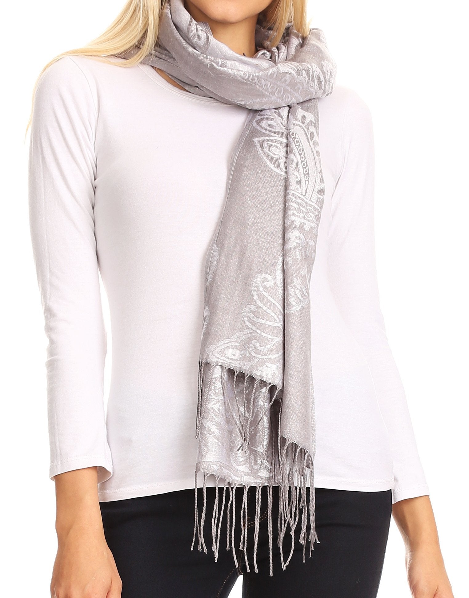 Sakkas Sarah Reversible Silky Soft Brocade Scarf Shawl Stole with Fringe - Concordia Style Boutique