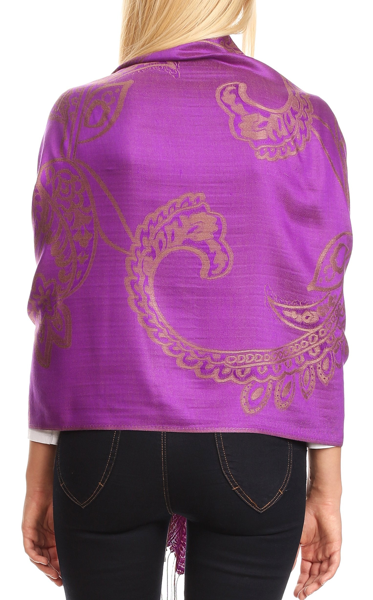 Sakkas Sarah Reversible Silky Soft Brocade Scarf Shawl Stole with Fringe - Concordia Style Boutique