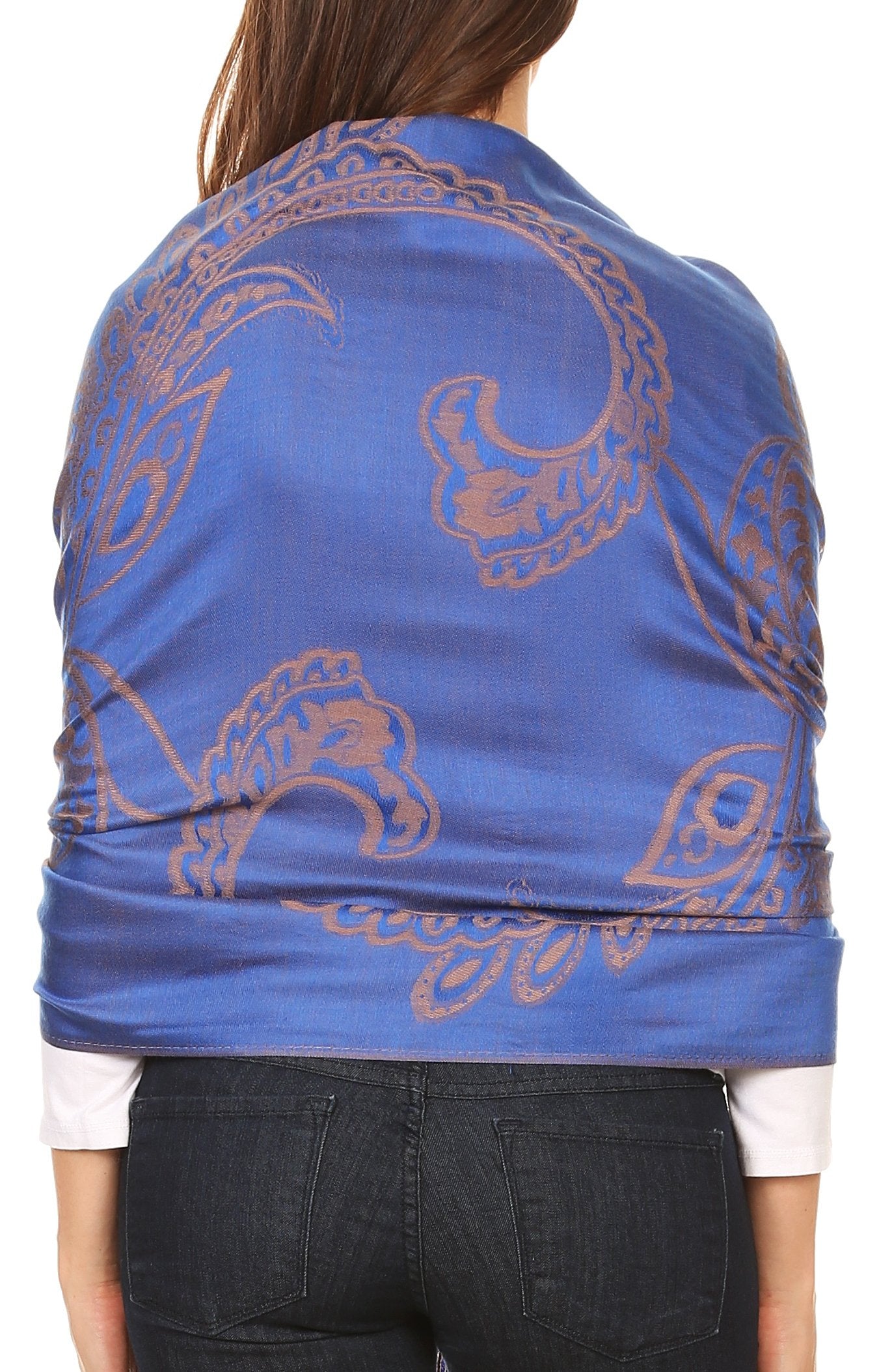 Sakkas Sarah Reversible Silky Soft Brocade Scarf Shawl Stole with Fringe - Concordia Style Boutique