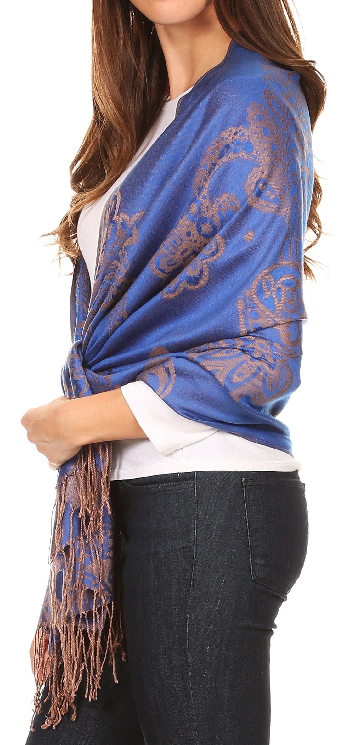Sakkas Sarah Reversible Silky Soft Brocade Scarf Shawl Stole with Fringe - Concordia Style Boutique