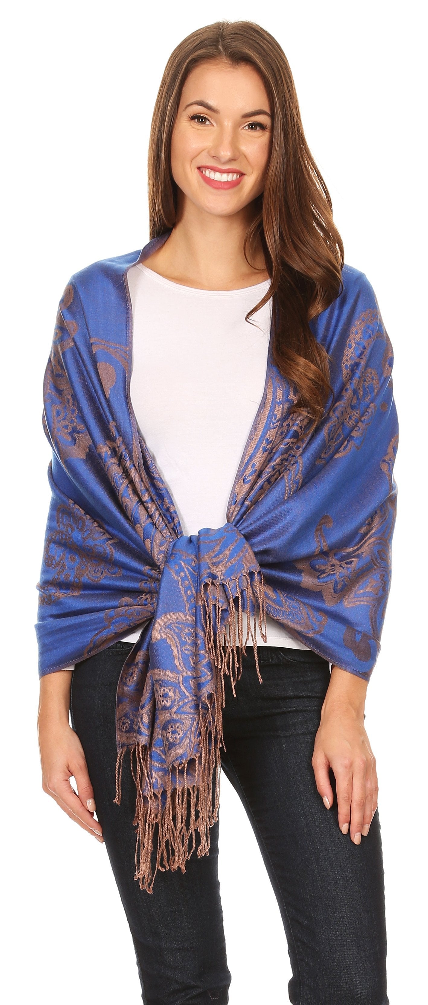 Sakkas Sarah Reversible Silky Soft Brocade Scarf Shawl Stole with Fringe - Concordia Style Boutique