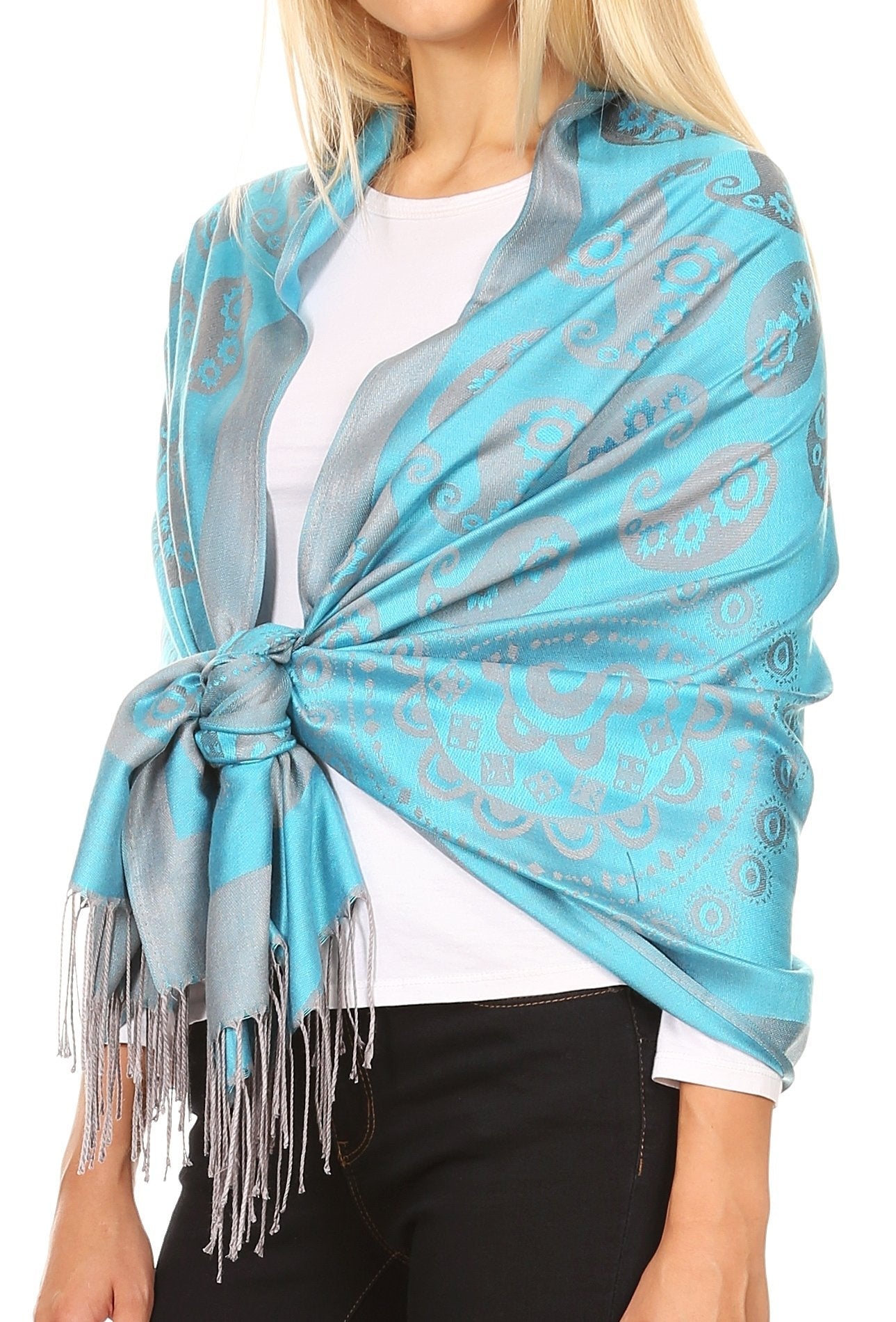 Sakkas Mia Reversible Brocade Paisley Scarf Wrap Shawl Soft and Light - Concordia Style Boutique