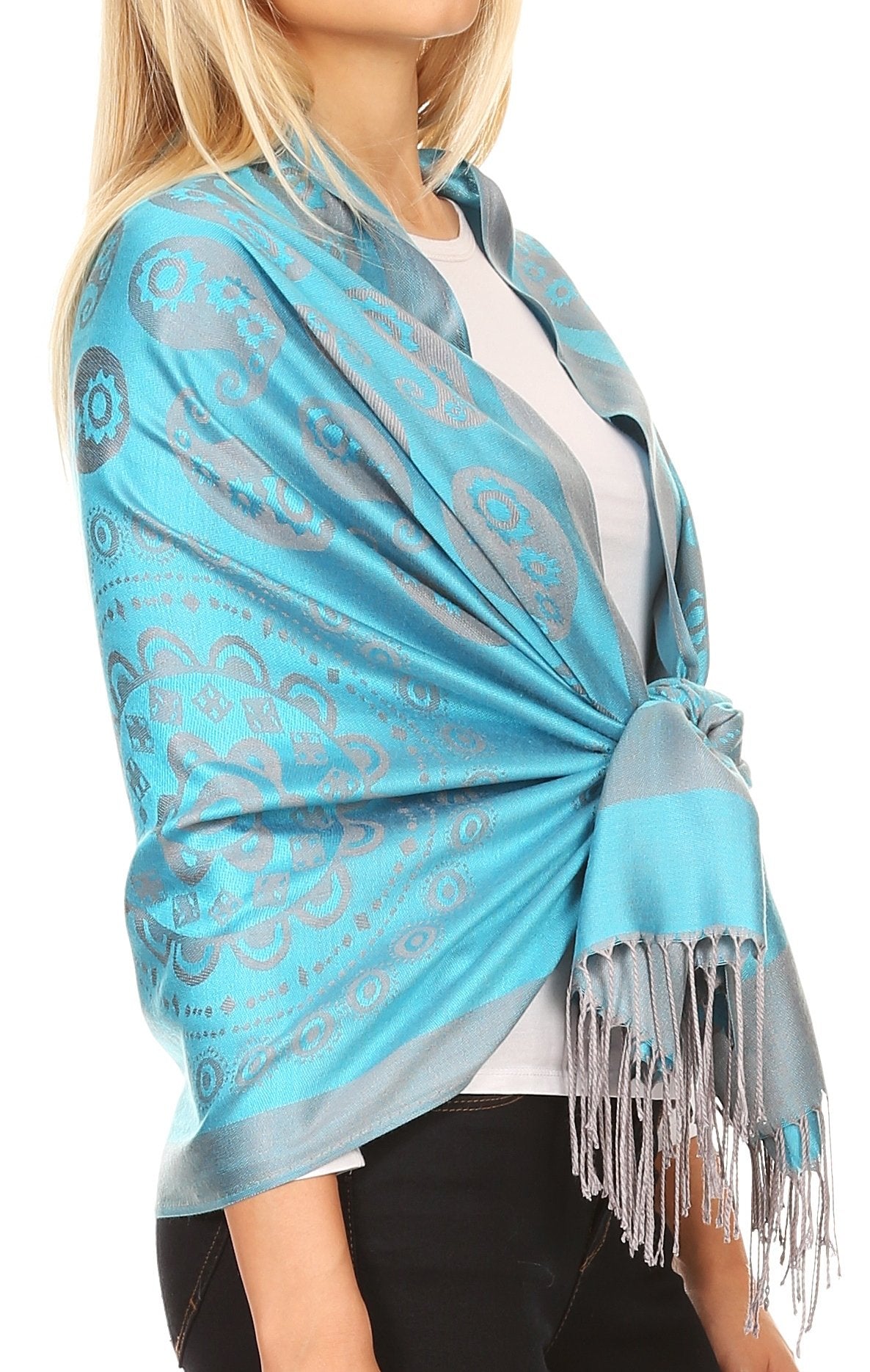 Sakkas Mia Reversible Brocade Paisley Scarf Wrap Shawl Soft and Light - Concordia Style Boutique