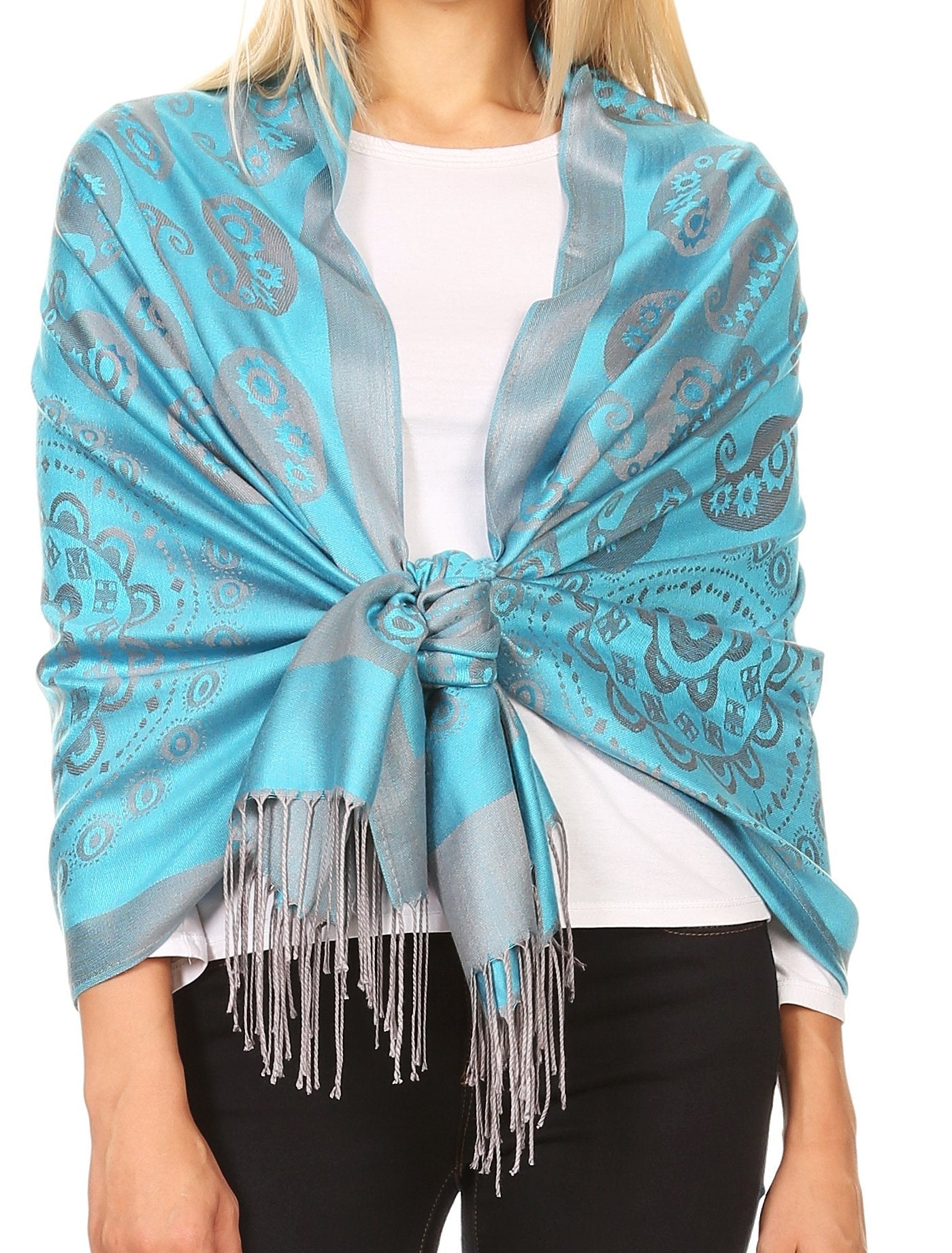 Sakkas Mia Reversible Brocade Paisley Scarf Wrap Shawl Soft and Light - Concordia Style Boutique