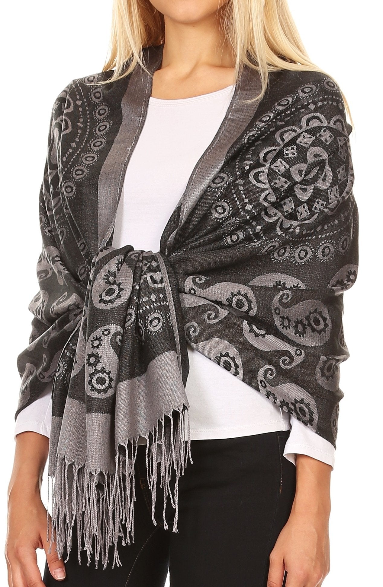 Sakkas Mia Reversible Brocade Paisley Scarf Wrap Shawl Soft and Light - Concordia Style Boutique