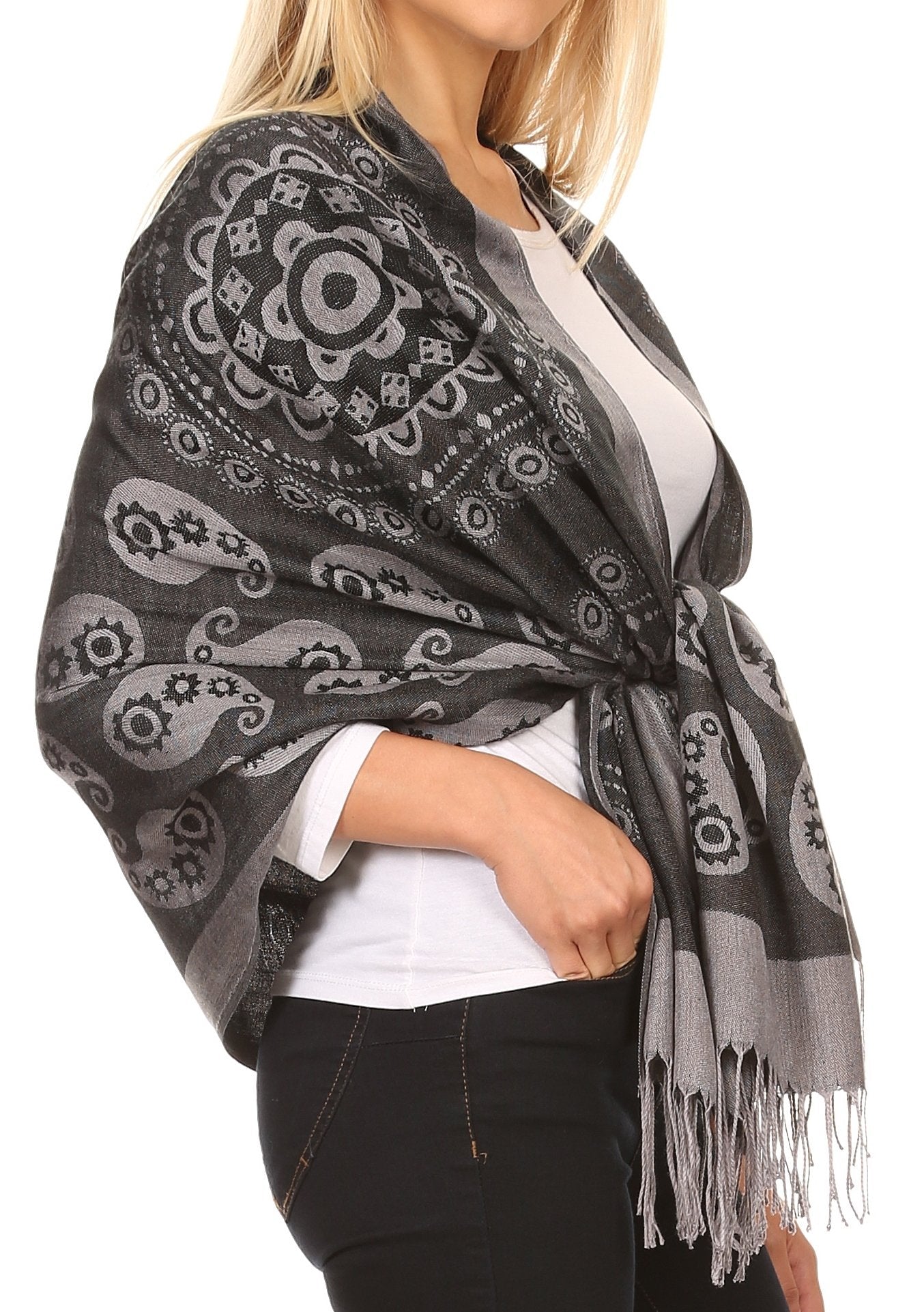 Sakkas Mia Reversible Brocade Paisley Scarf Wrap Shawl Soft and Light - Concordia Style Boutique